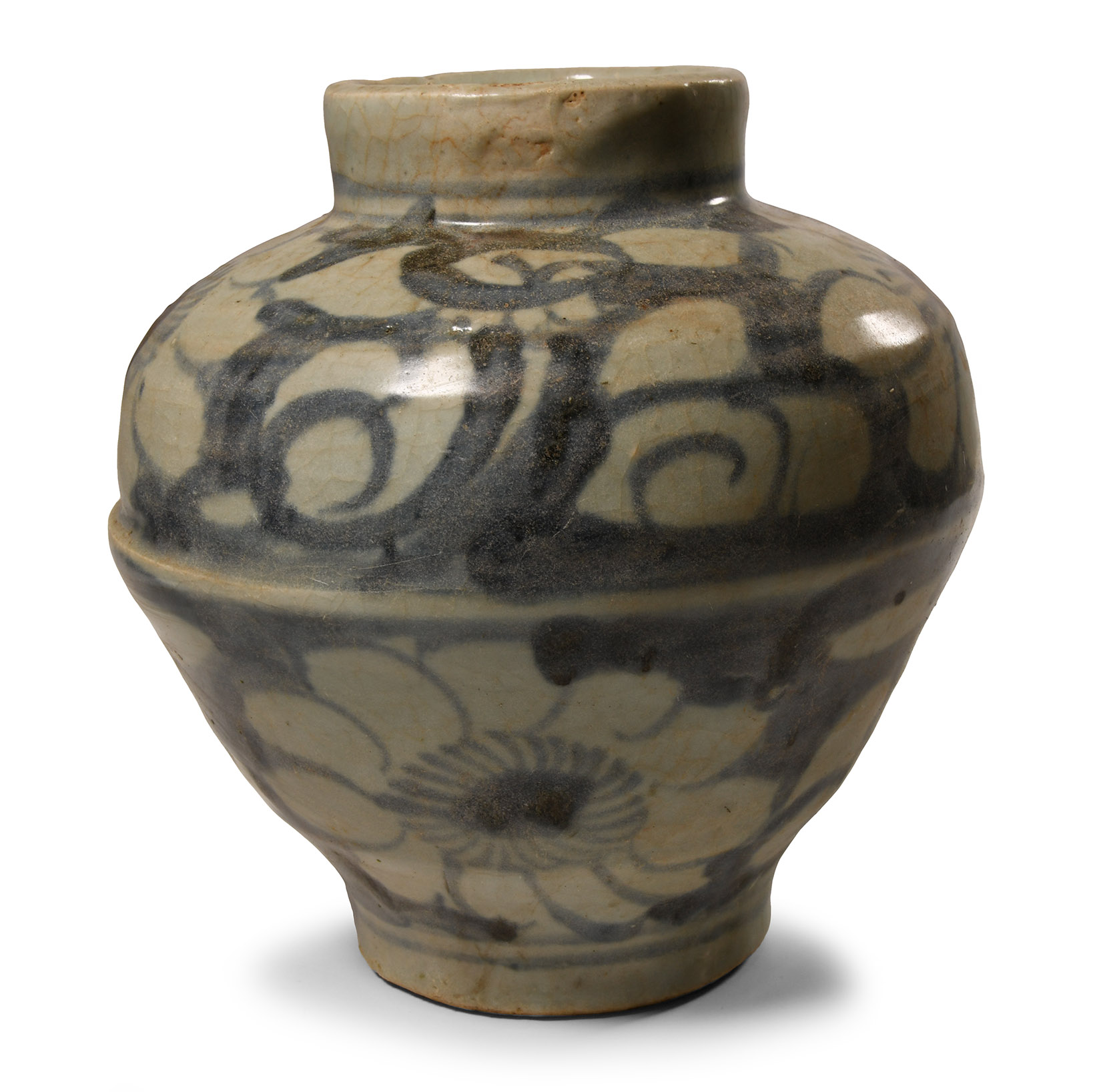 Chinese MIng Blue and White Jar with Peonies