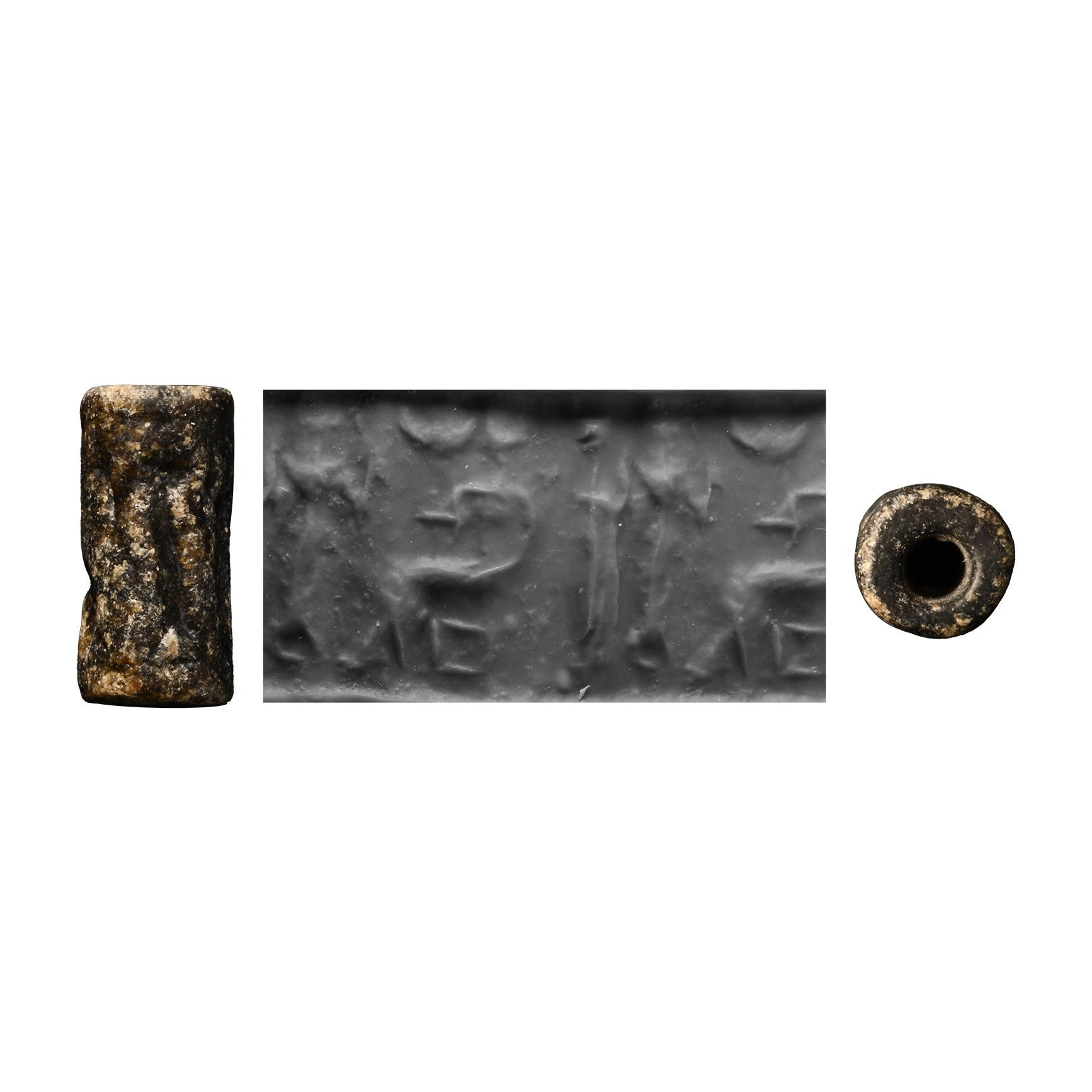 Western Asiatic Black Stone Cylinder Seal with Presentation Scene
