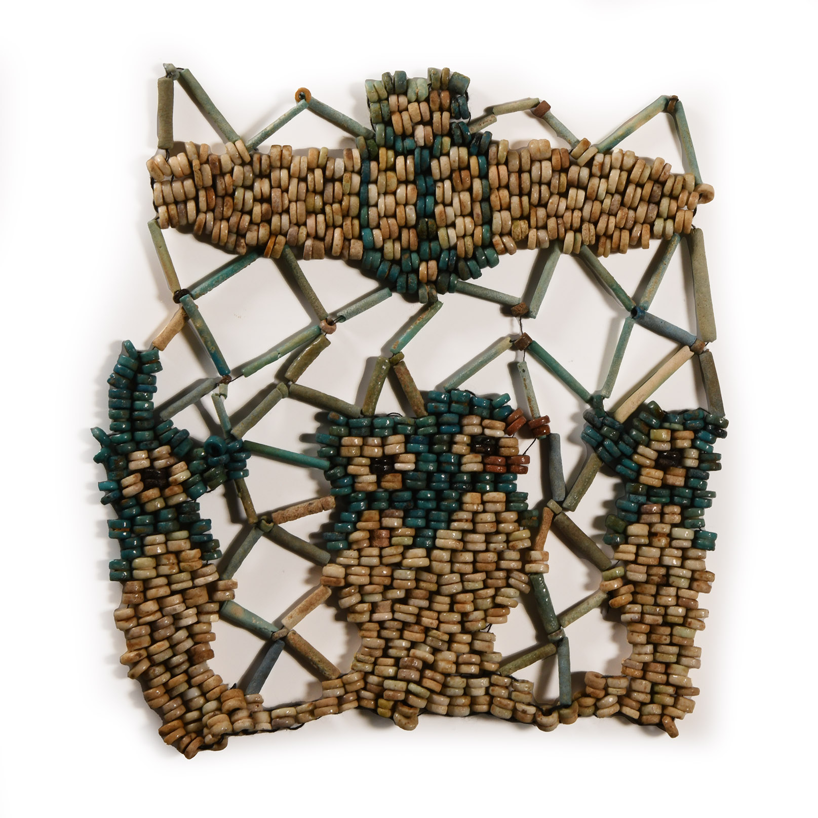 Egyptian Beaded Mummy Mask Panel with Four Sons of Horus