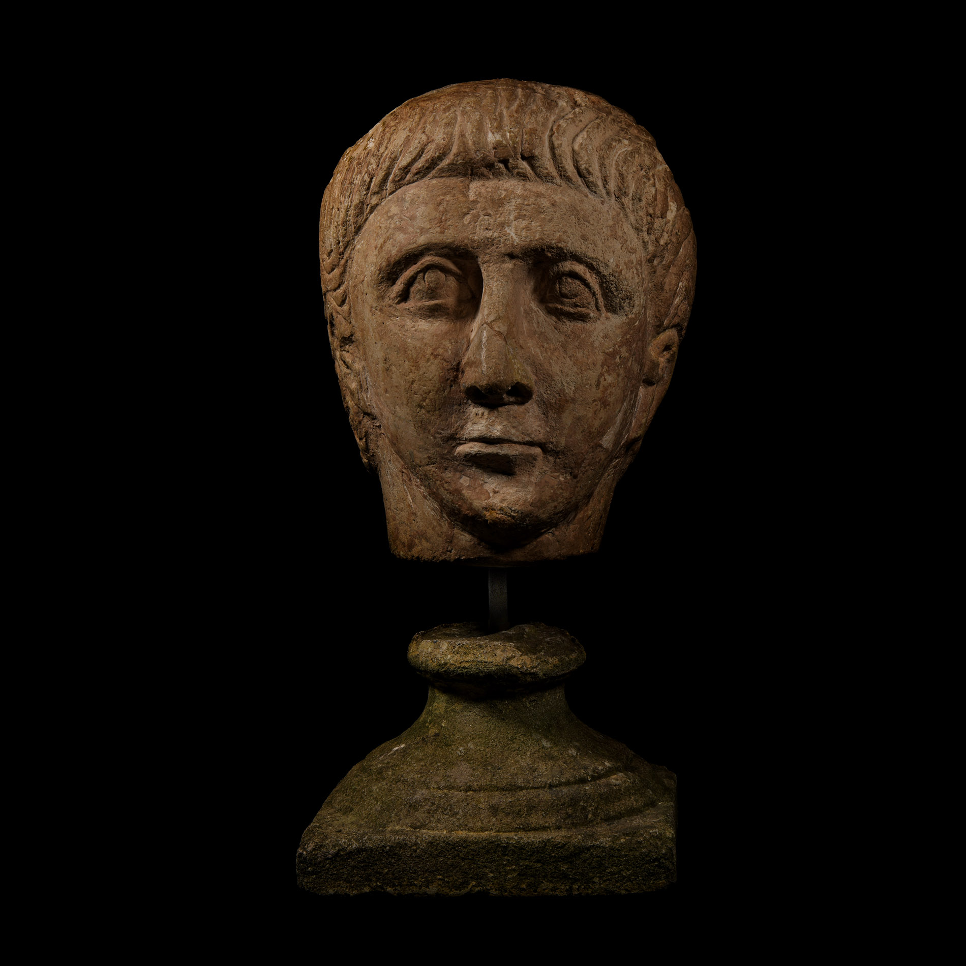 Over Life-Size Gallo-Roman Limestone Head of an Athlete