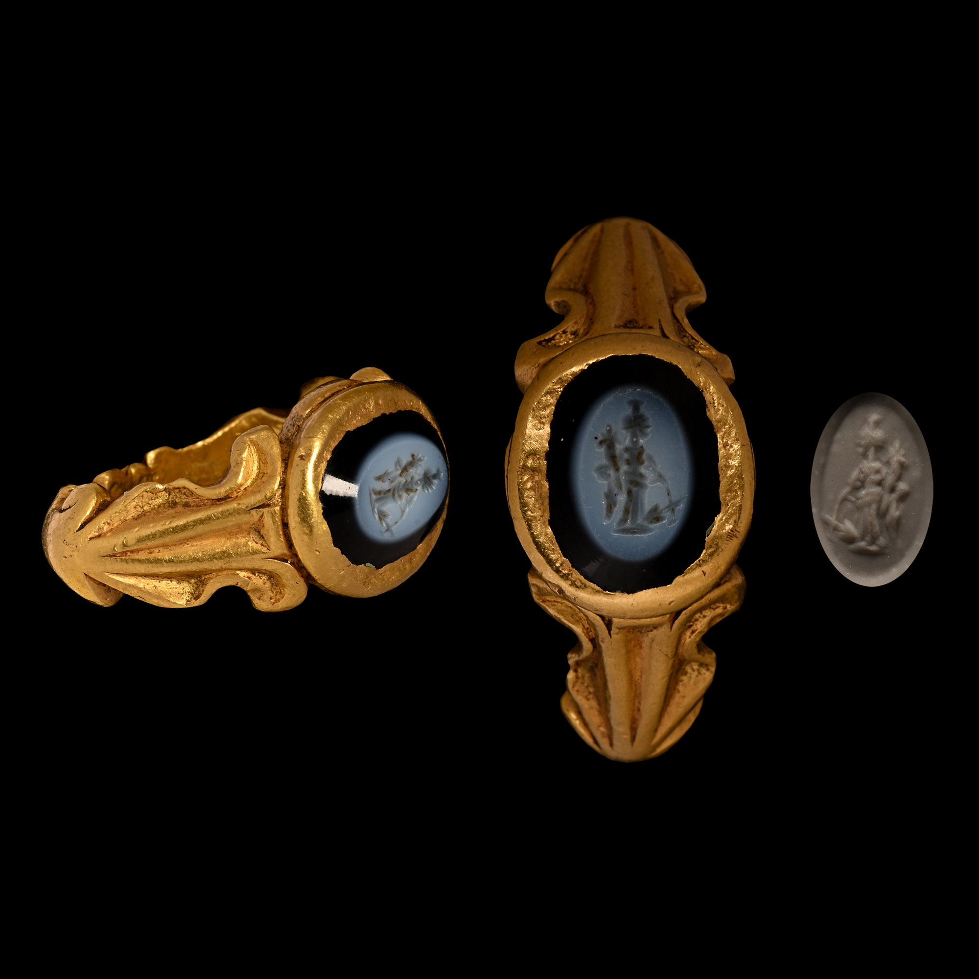 Large Roman Gold Ring with Tyche Gemstone