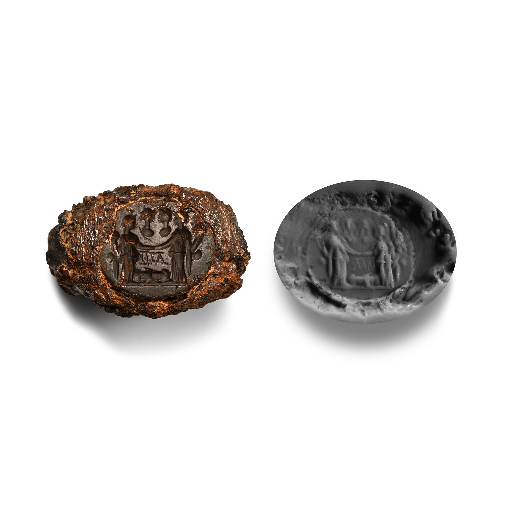 Roman Gemstone in Iron Bezel with Fortuna and Inscription
