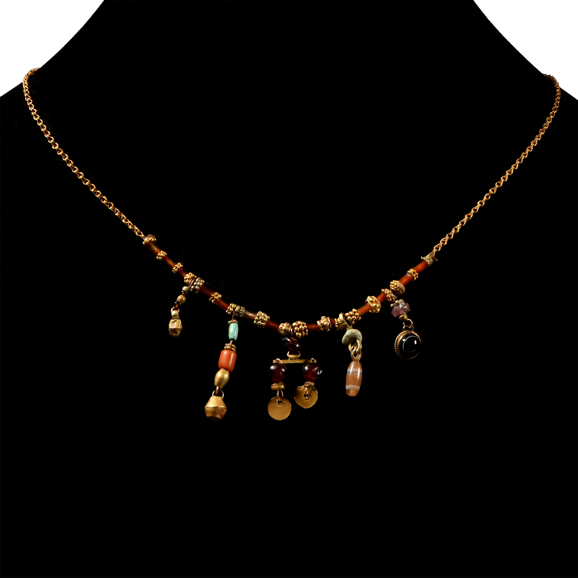 Western Asiatic Bead and Gold Element Necklace