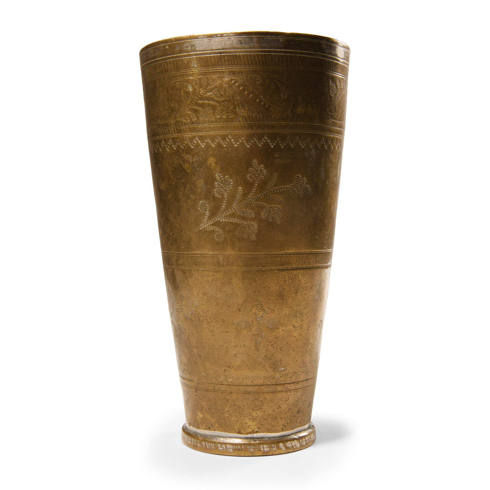 Indian Benares Brass Embossed Vessel