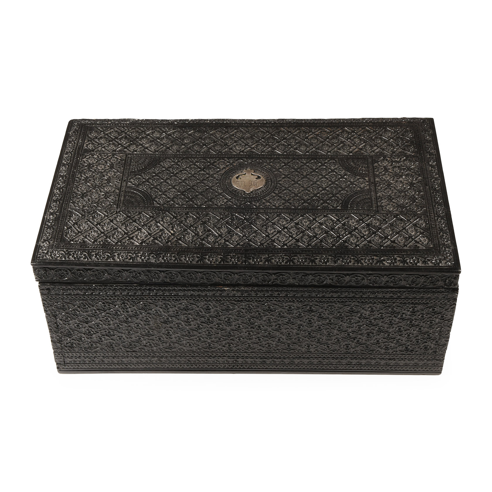 Northern Indian Nagina Ebony Writing Box with 'M H' Initials