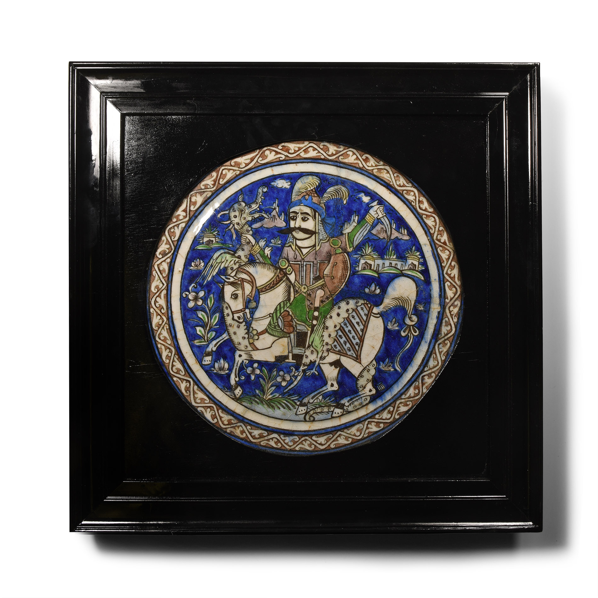 Qajar Glazed Plate with Hero