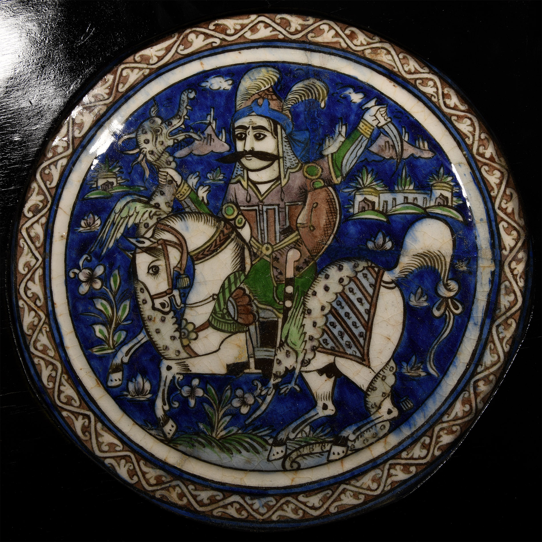 Qajar Glazed Plate with Hero