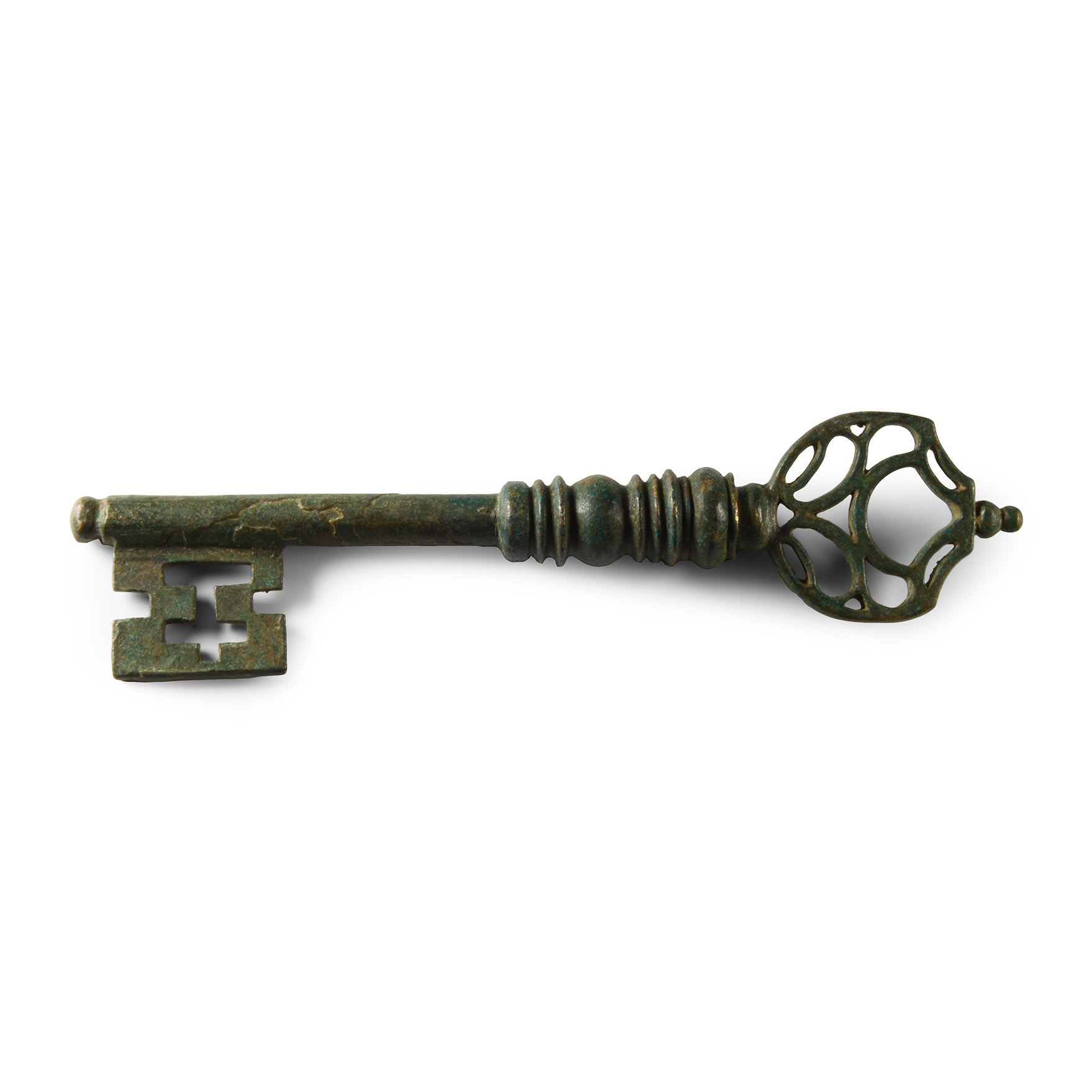 Post Medieval Bronze Key with Decorated Handle
