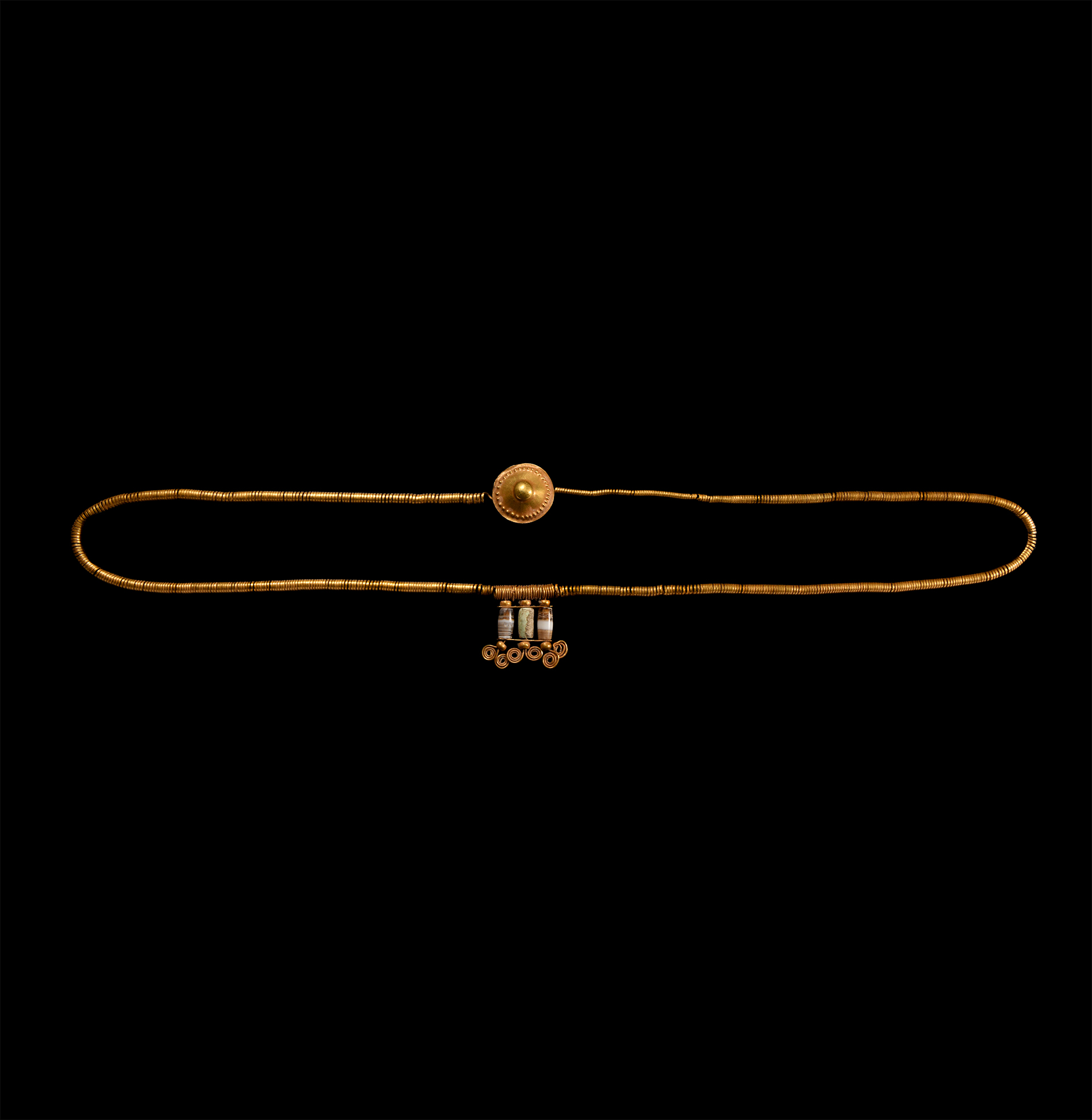 Bactrian Gold Coiled Wire Necklace with Pendant