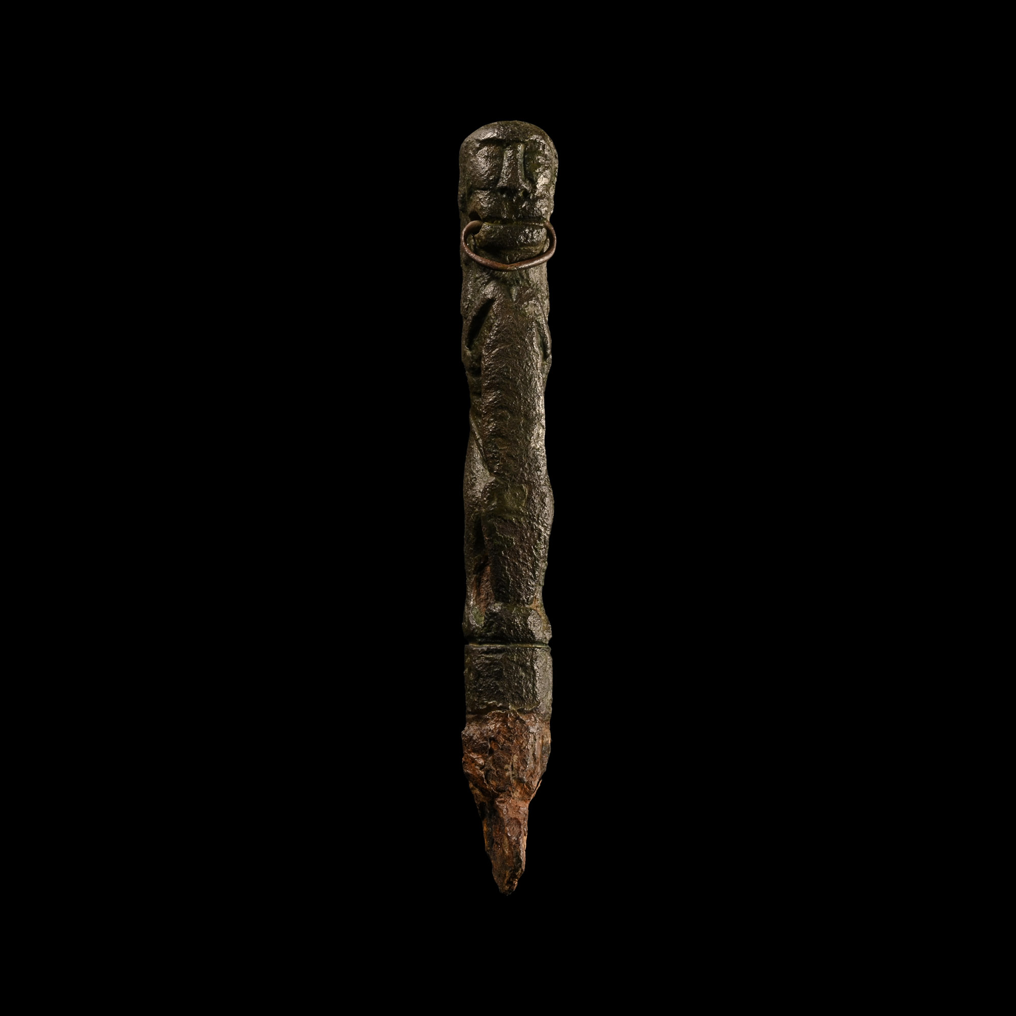 Charles II Period Bronze Knife Handle with Lion Holding Heraldic Shield