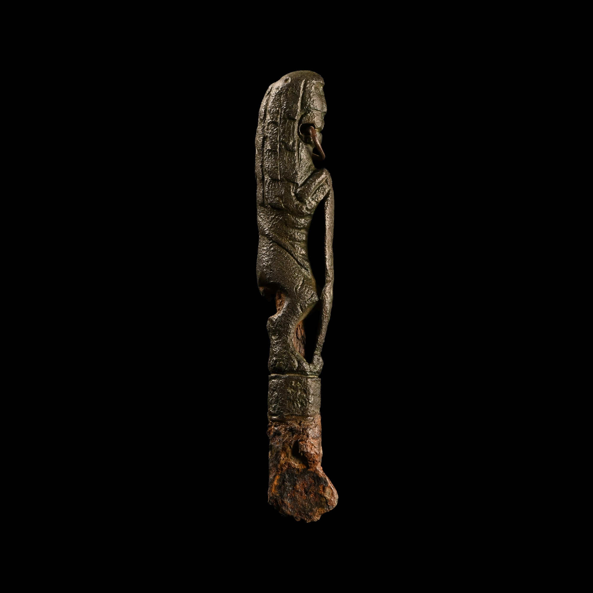 Charles II Period Bronze Knife Handle with Lion Holding Heraldic Shield