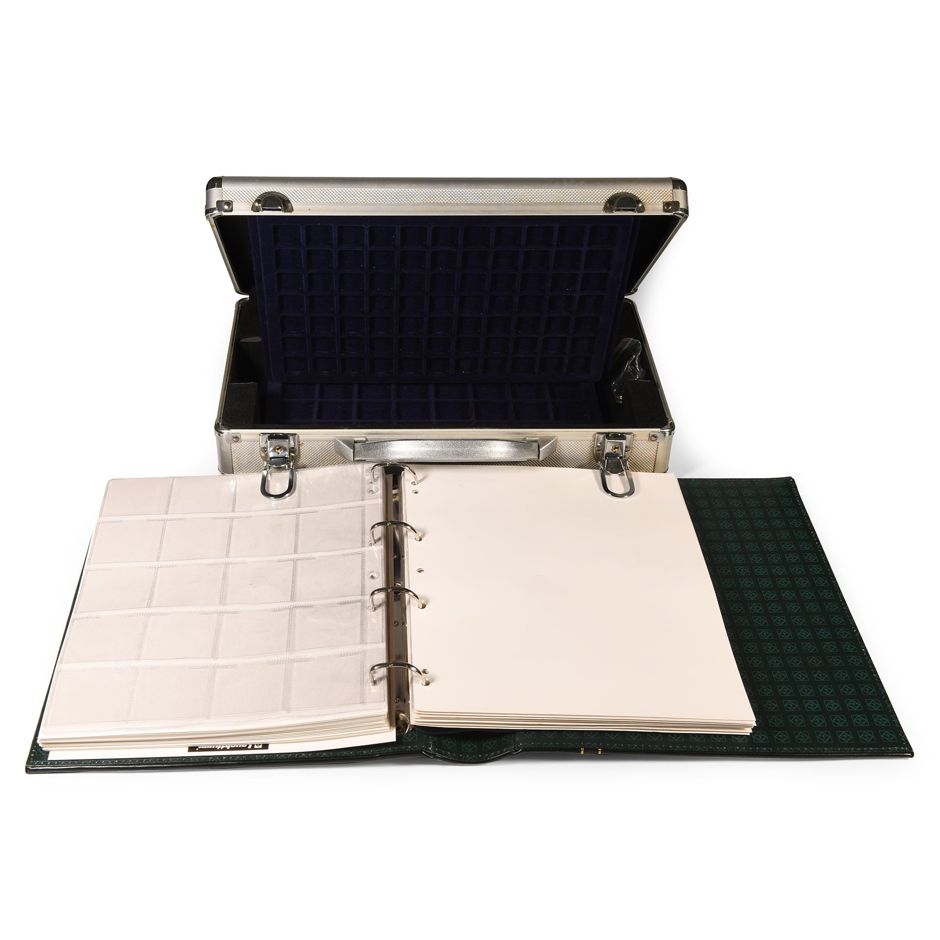 Aluminium Coin Case with Trays and Coin Album.