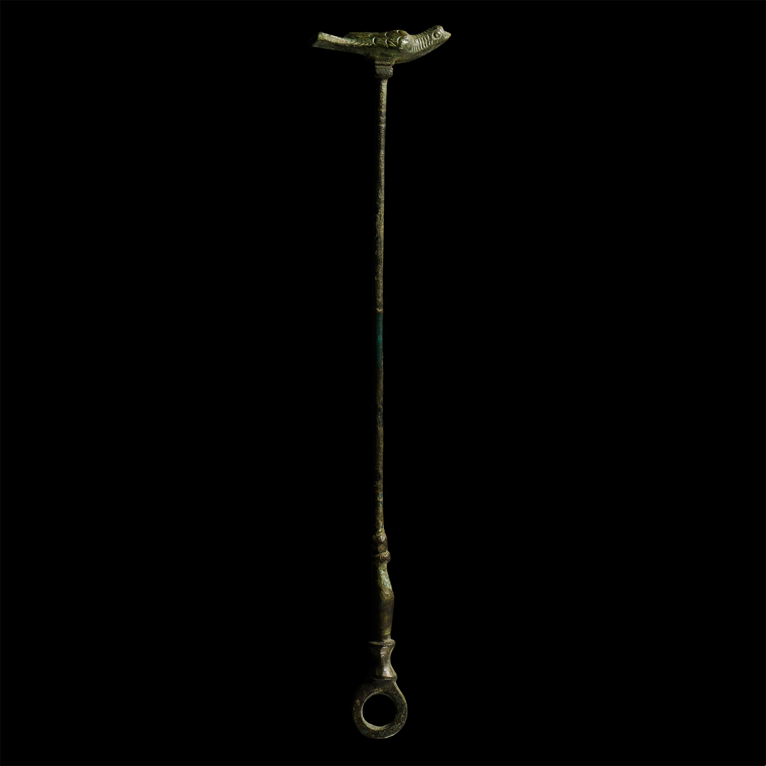 Roman Bronze Distaff with Bird Finial