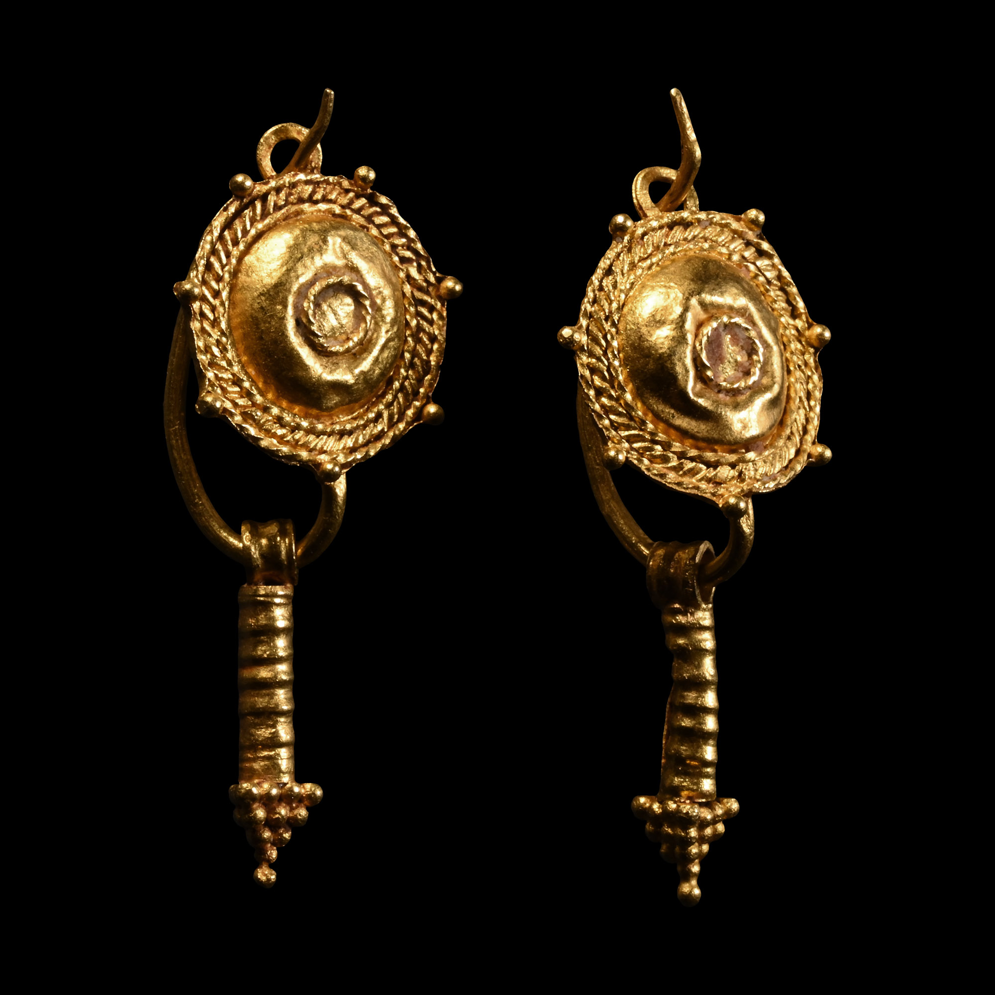 Roman Gold Earrings with Pillar Drops
