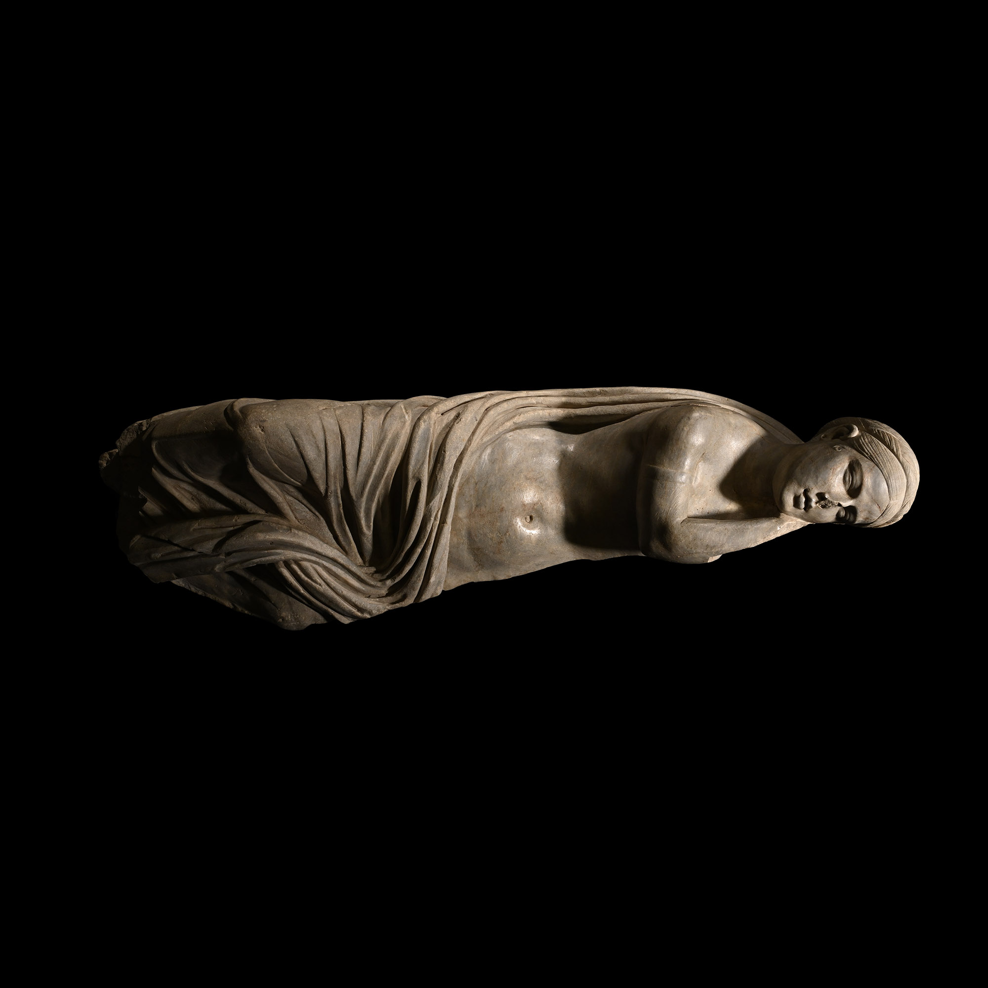 Life-Size Roman Marble Sleeping Girl from a Sarcophagus Lid