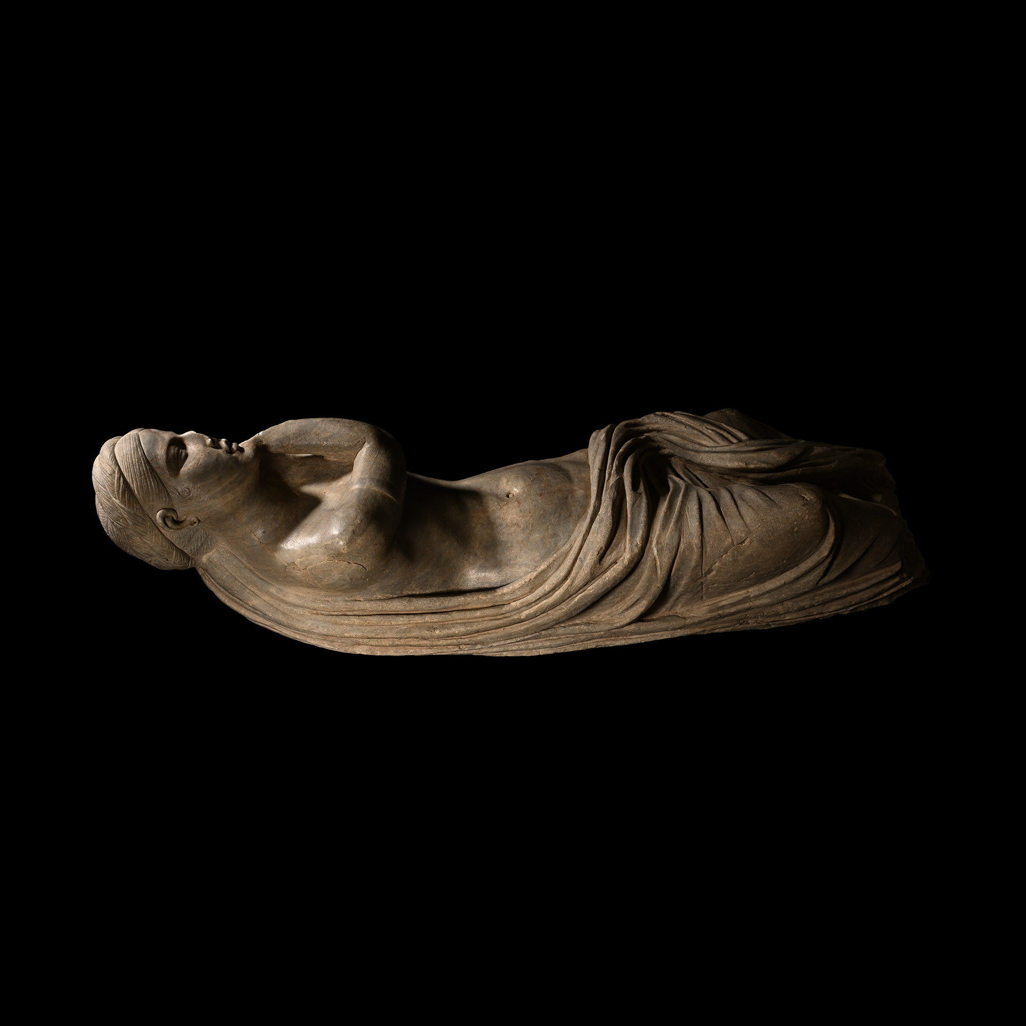 Life-Size Roman Marble Sleeping Girl from a Sarcophagus Lid