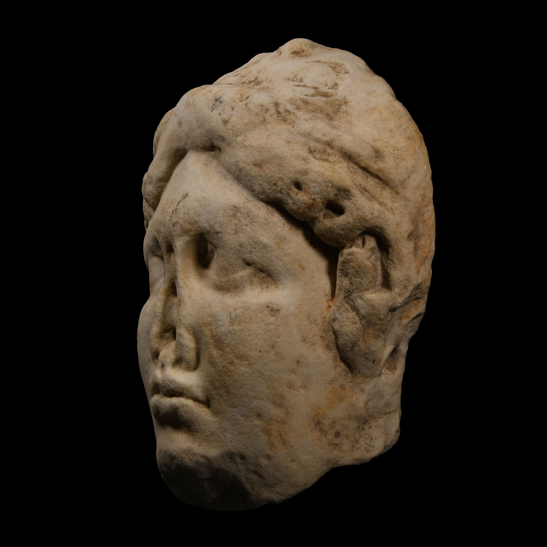 Roman Marble Relief Head of a Goddess