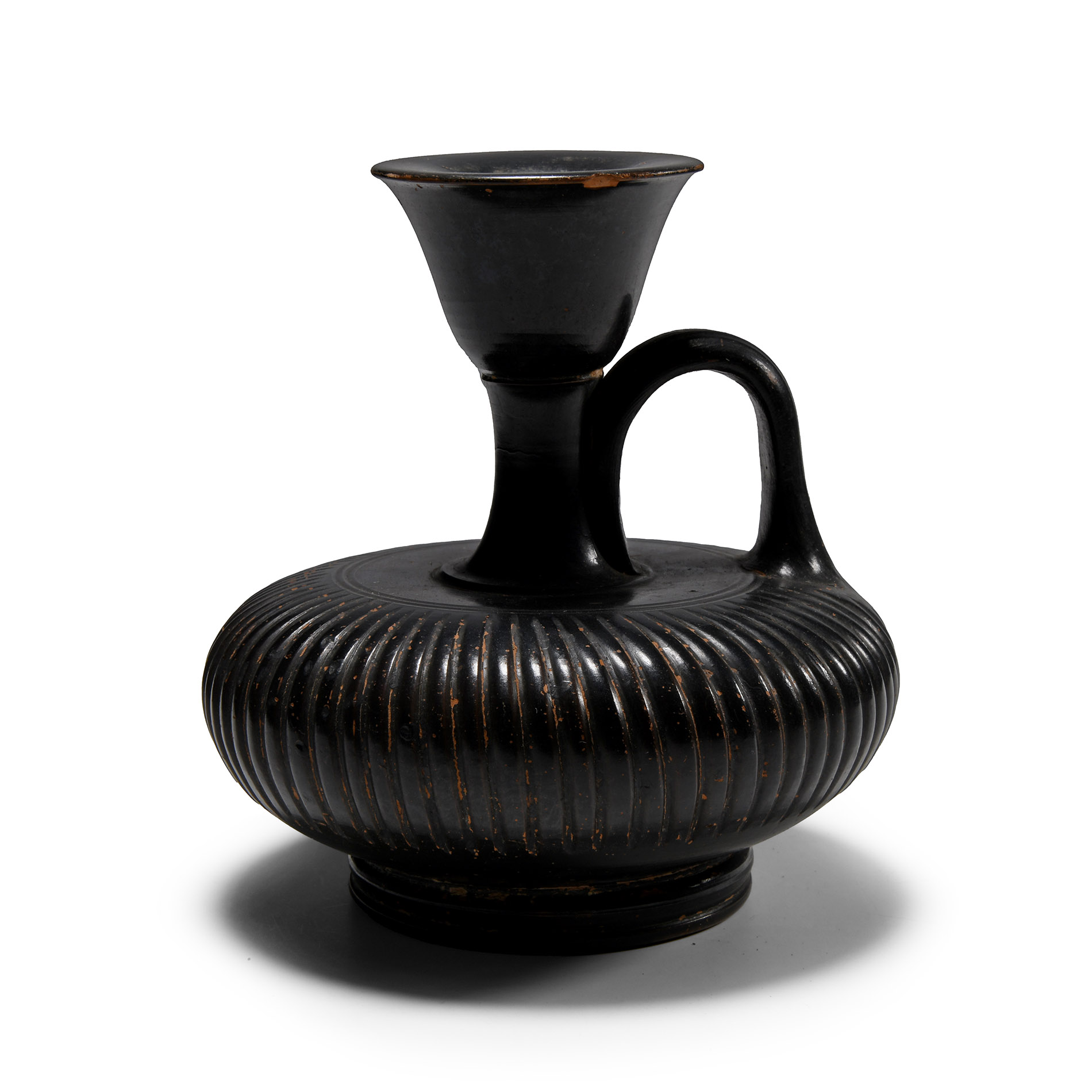Greek Black-Glazed Ribbed Lekythos