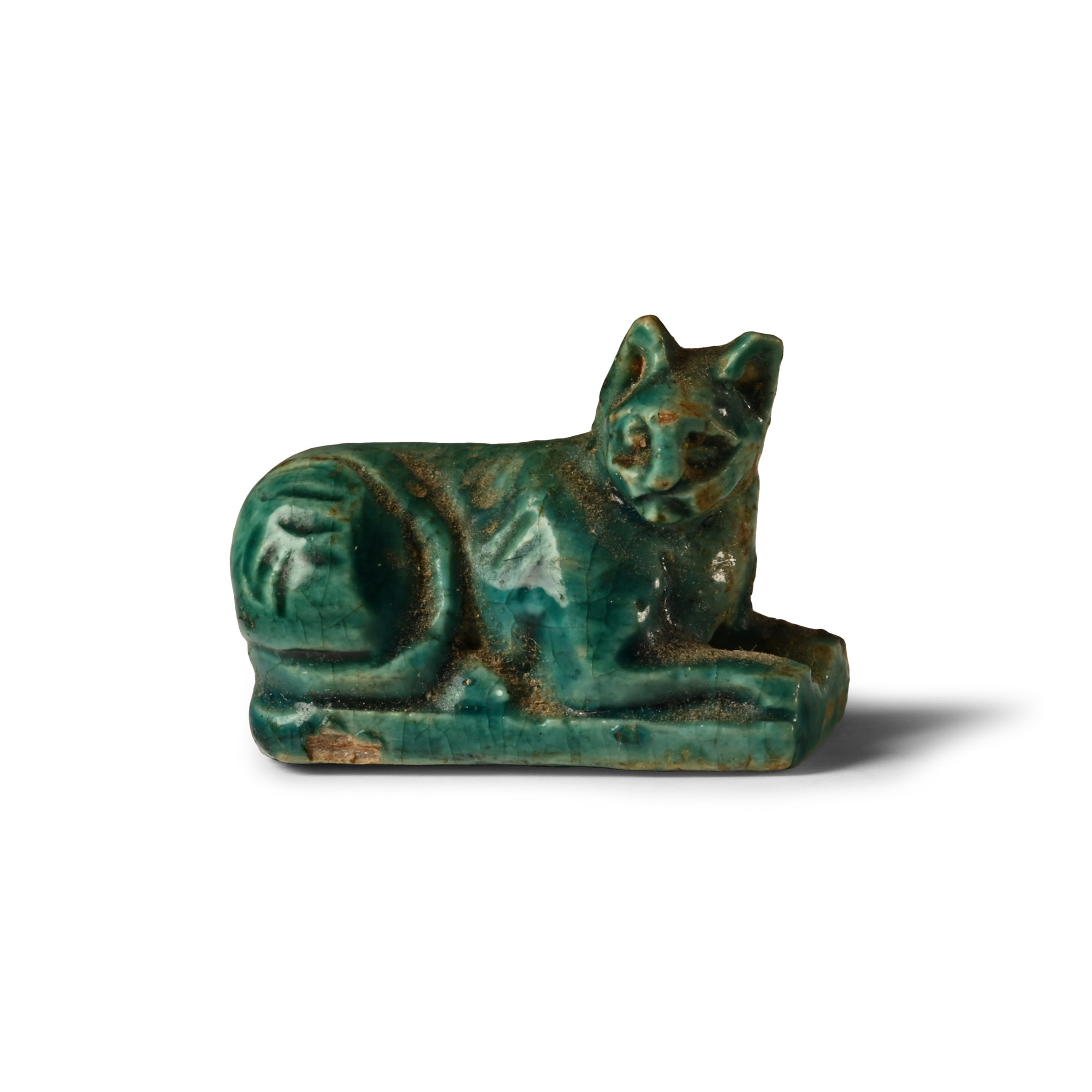 Egyptian Blue Glazed Bastet Amulet