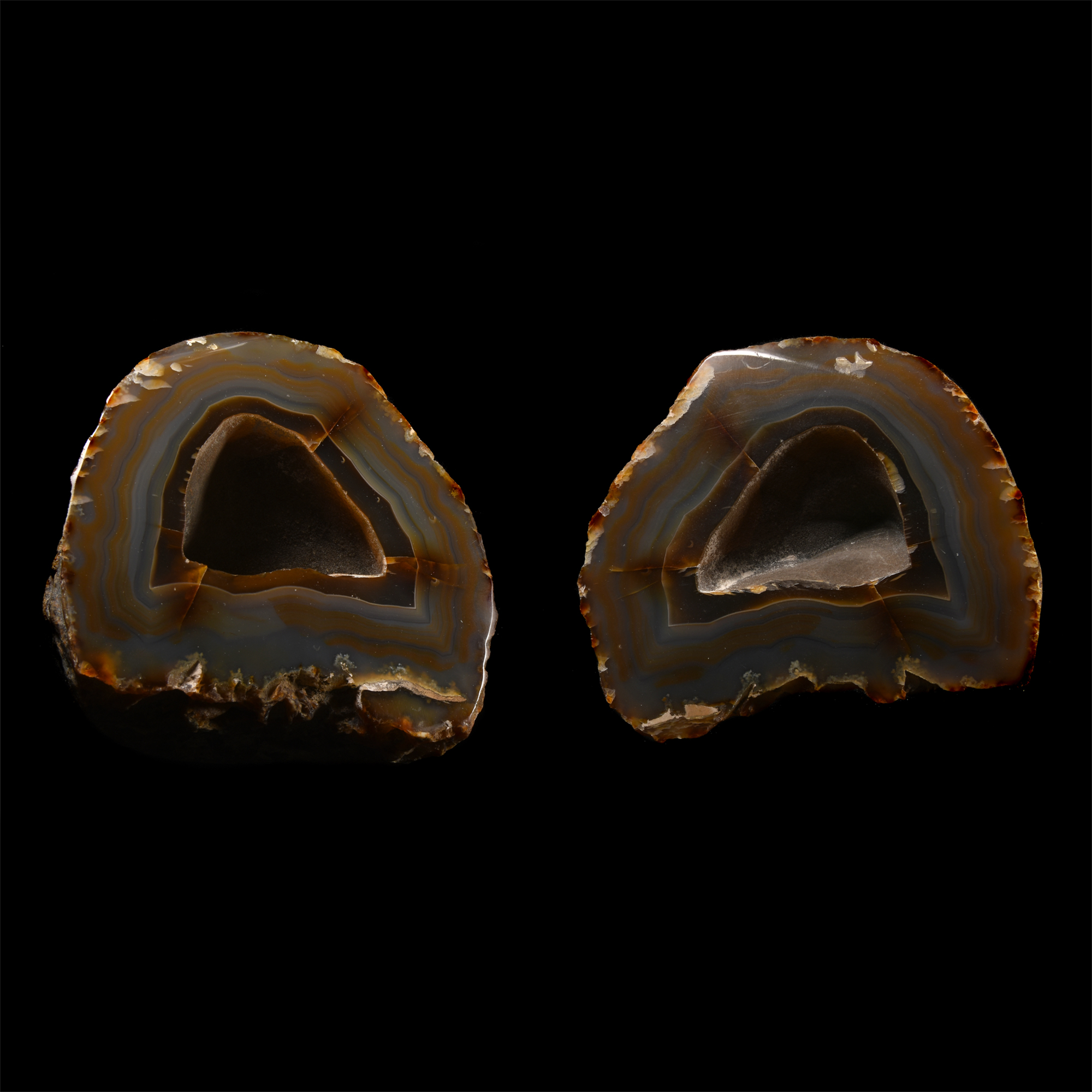 Natural History - Historic Large Cut and Polished Agate Mineral Specimen Pair