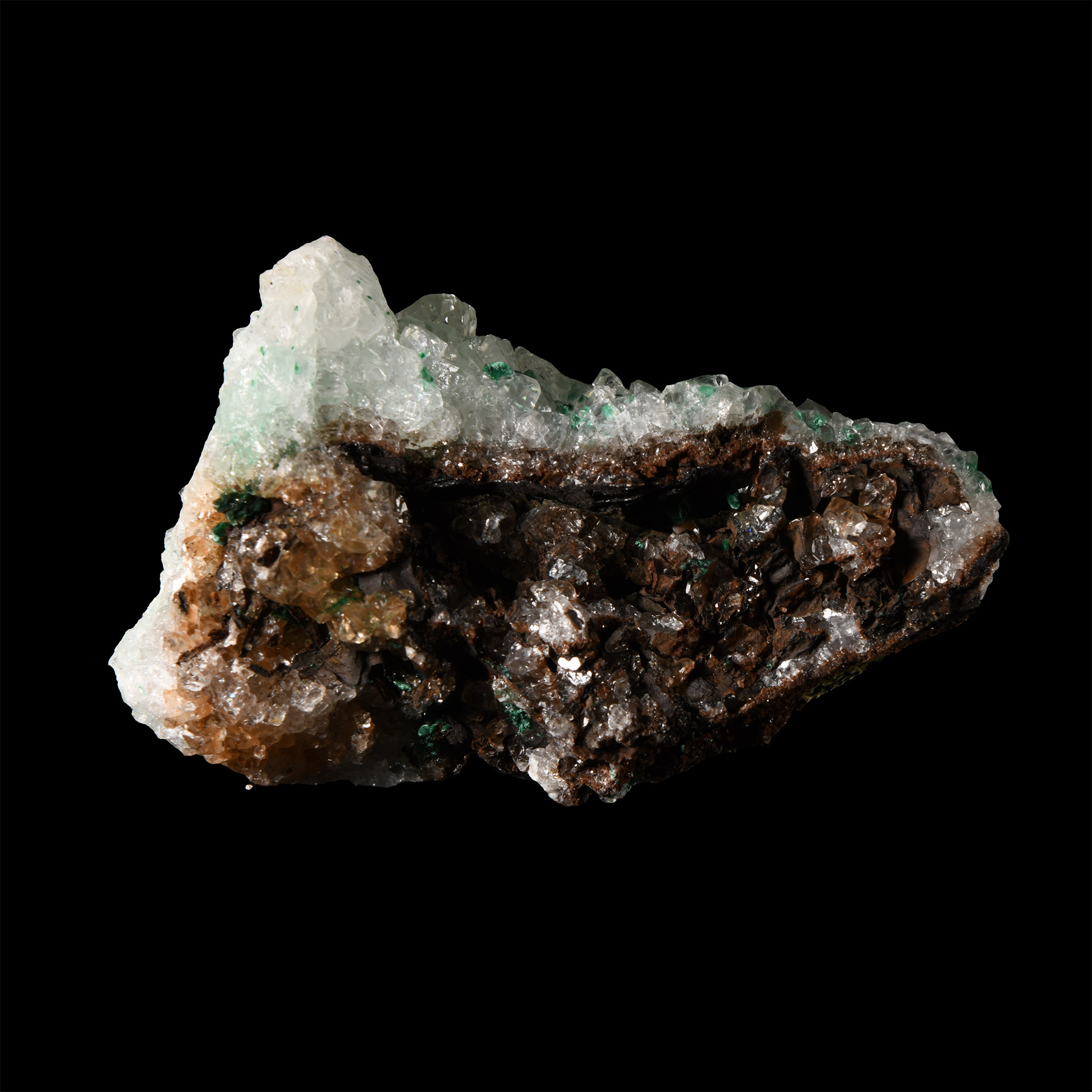 Natural History - Historic 'Tsumeb, South West Africa' Malachite on Calcite Crystal Specimen