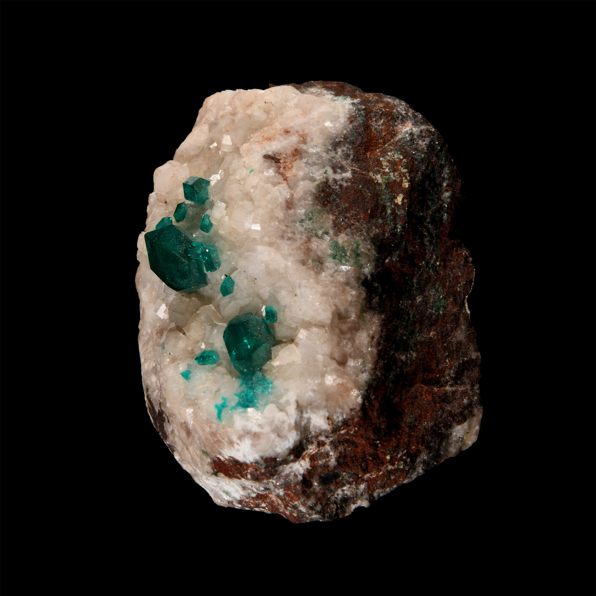 Natural History - Historic 'Tsumeb, South West Africa' Dioptase on Calcite Crystal Specimen