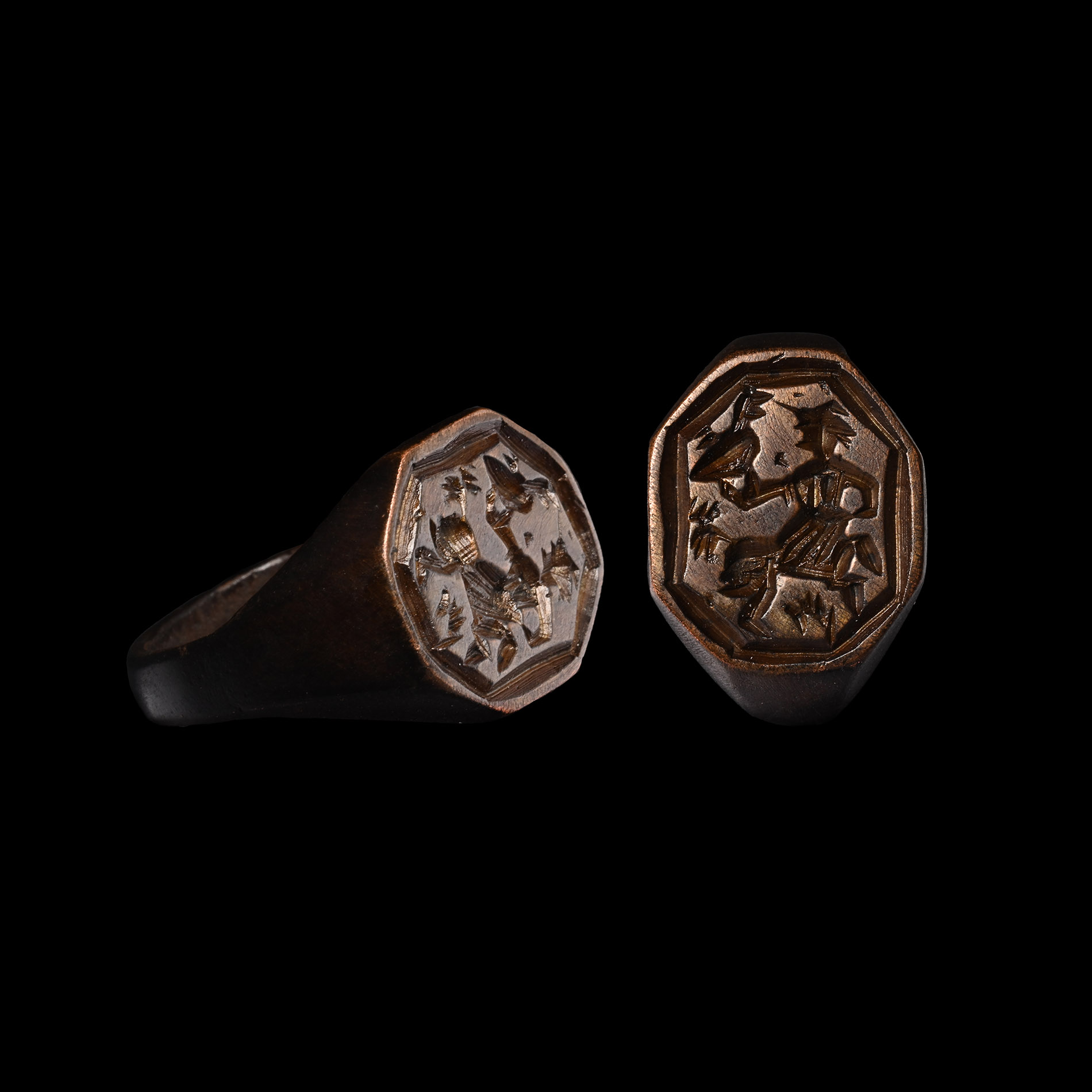 Tudor Period Bronze Ring with Falconer