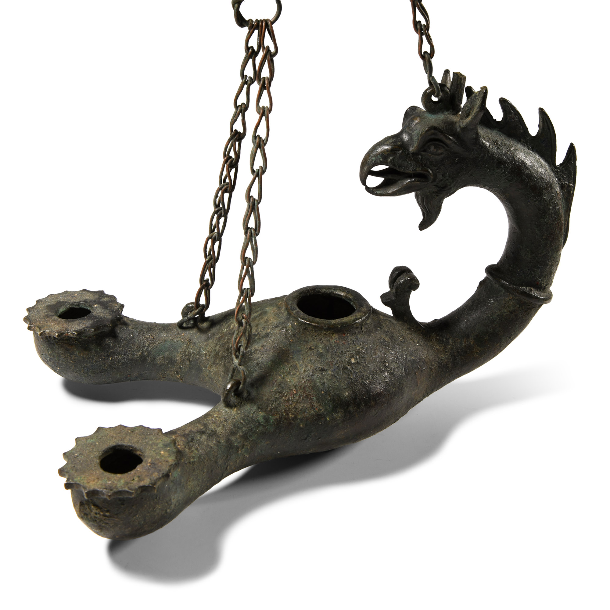 Grand Tour Bronze Twin-Spouted Hanging Oil Lamp