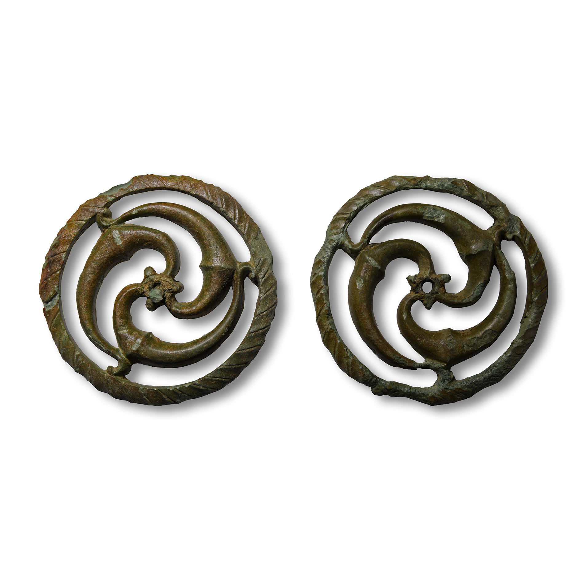 Large Roman Harness Mount Bronze Trumpet Whorl Mount Pair