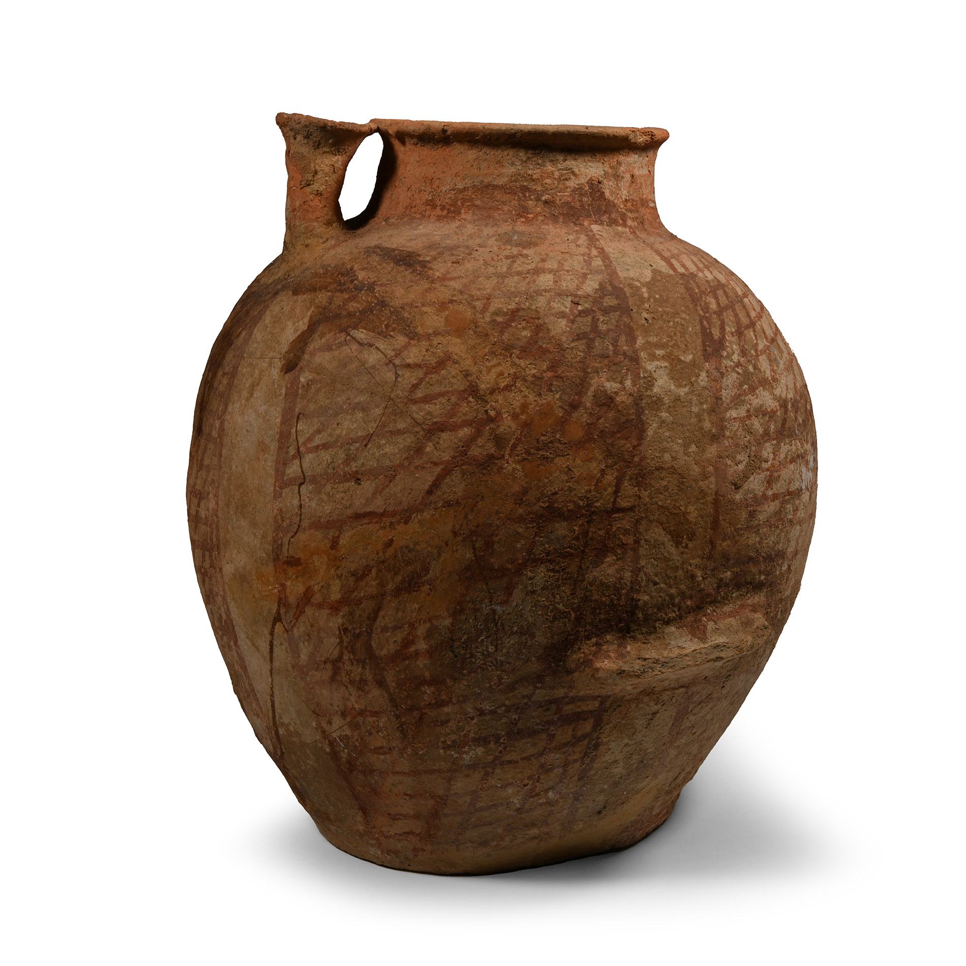 Western Asiatic Net-Painted Terracotta Storage Vessel with Ledge Handles