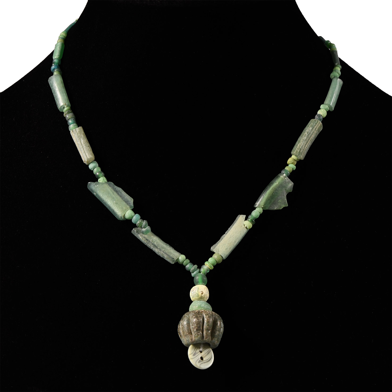 Roman Green Glass Bead Necklace String
