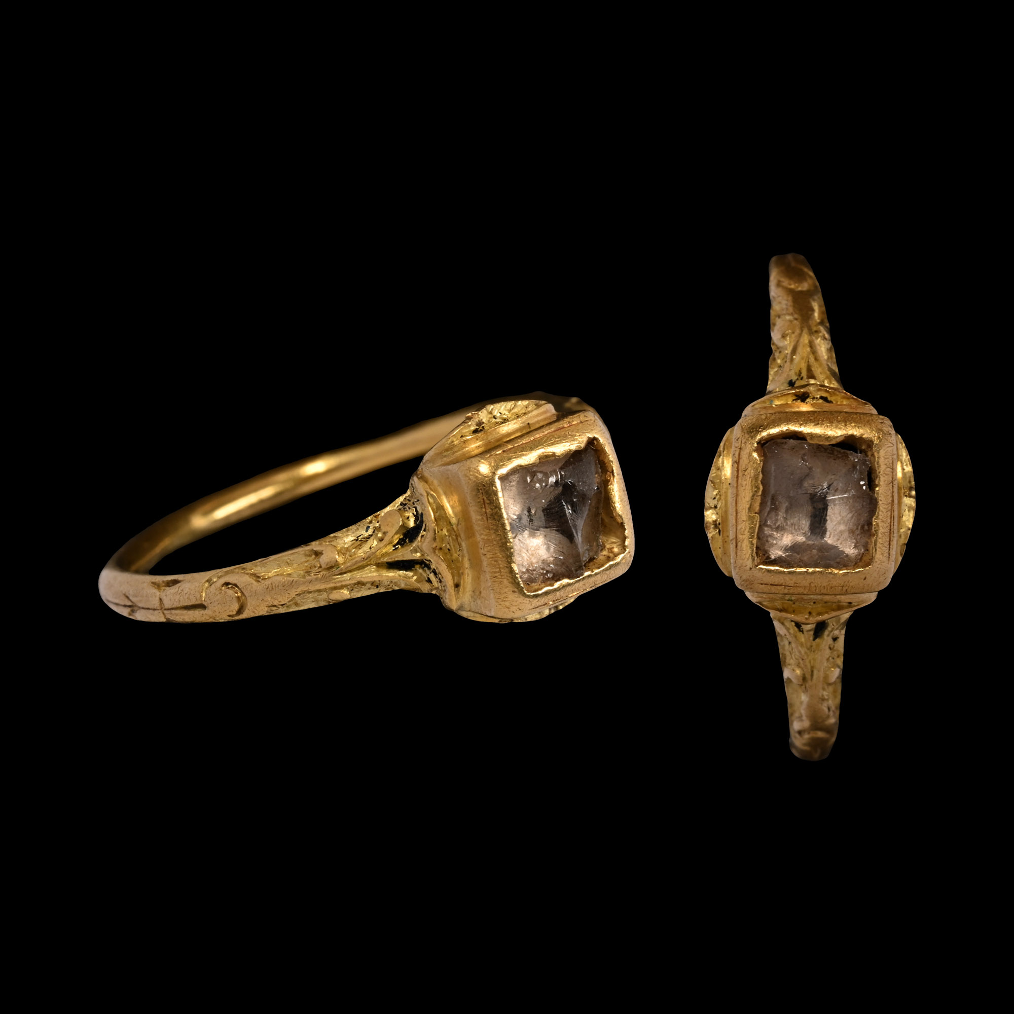 Renaissance Gold Ring with Rock Crystal Cabochon