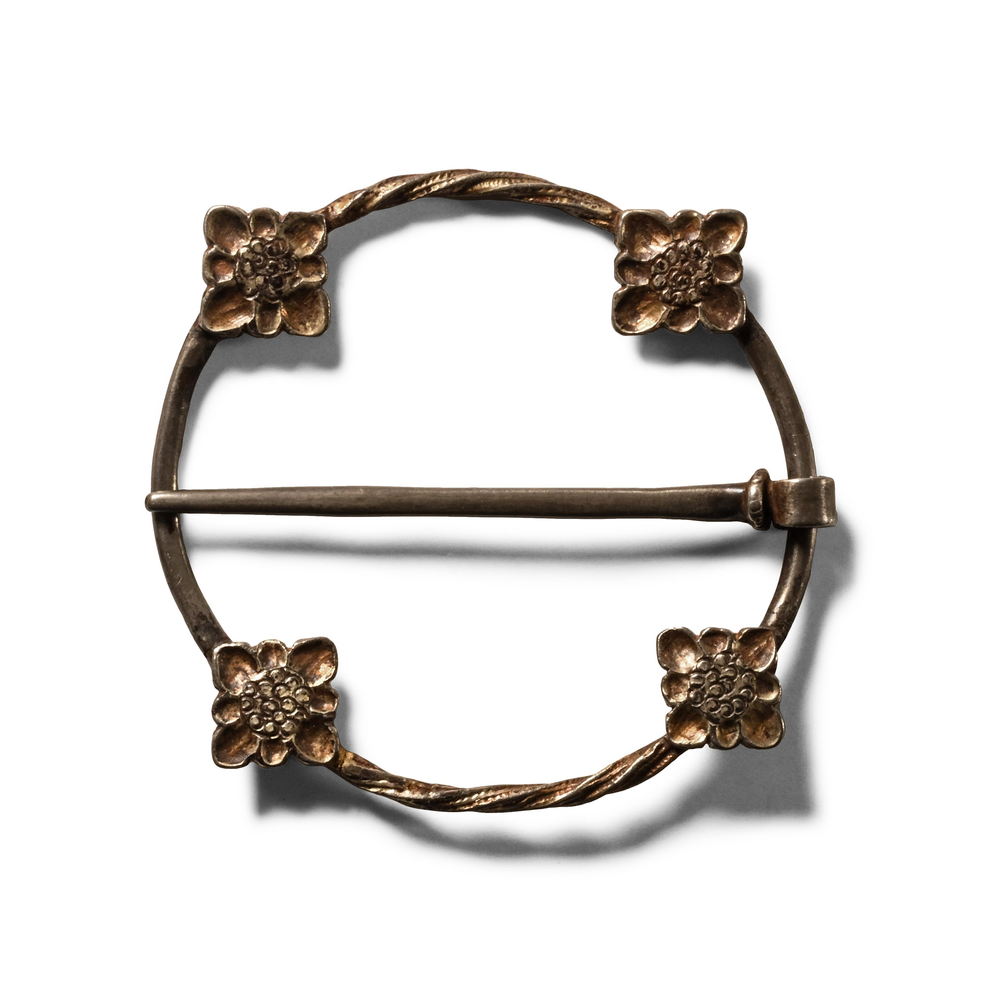 Large Medieval 'Published' Silver-Gilt Annular Brooch with Flowers