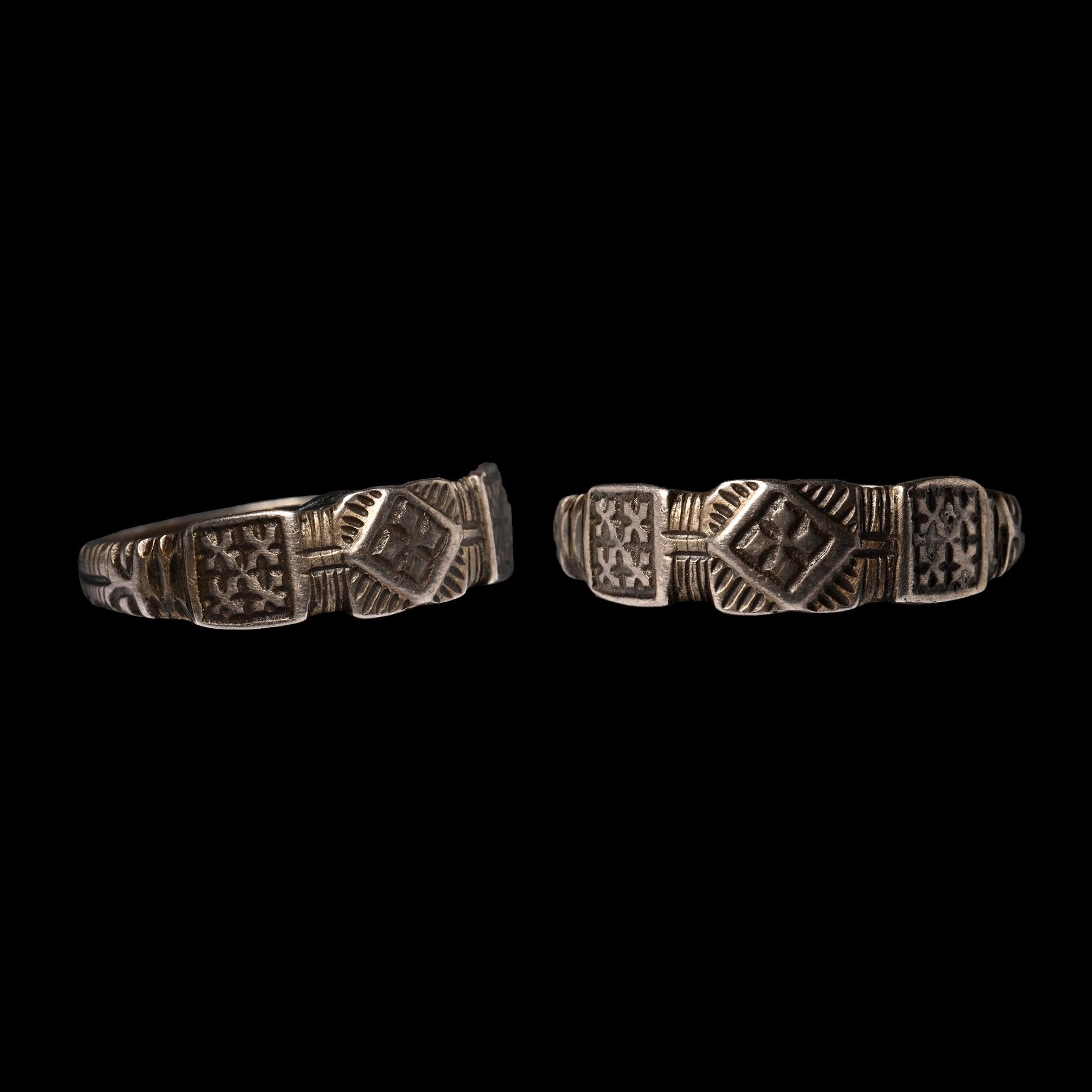 Crusader Silver and Niello Ring with Crosses