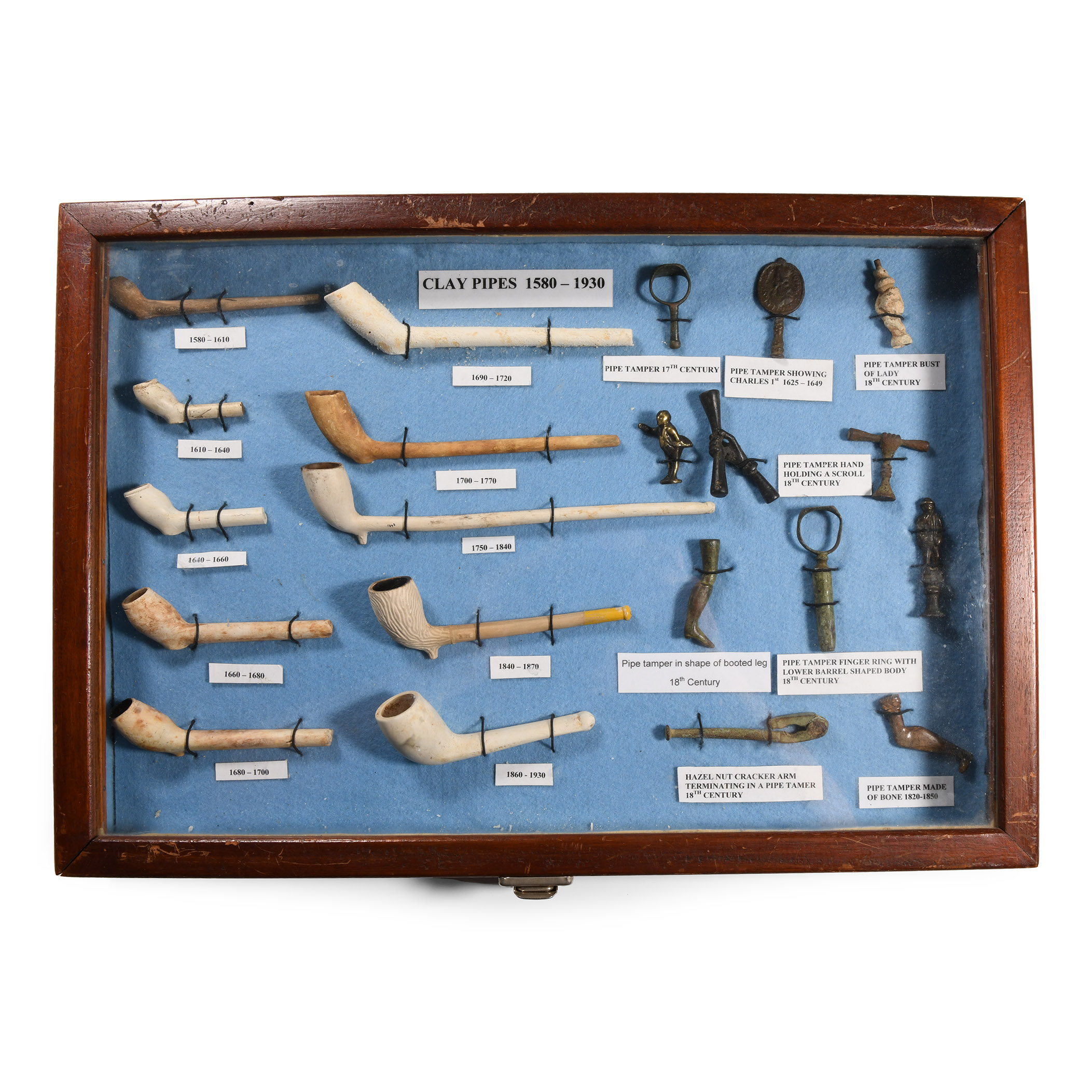 Cased Post Medieval 'Published' Clay Pipe and Bronze Tamper Collection