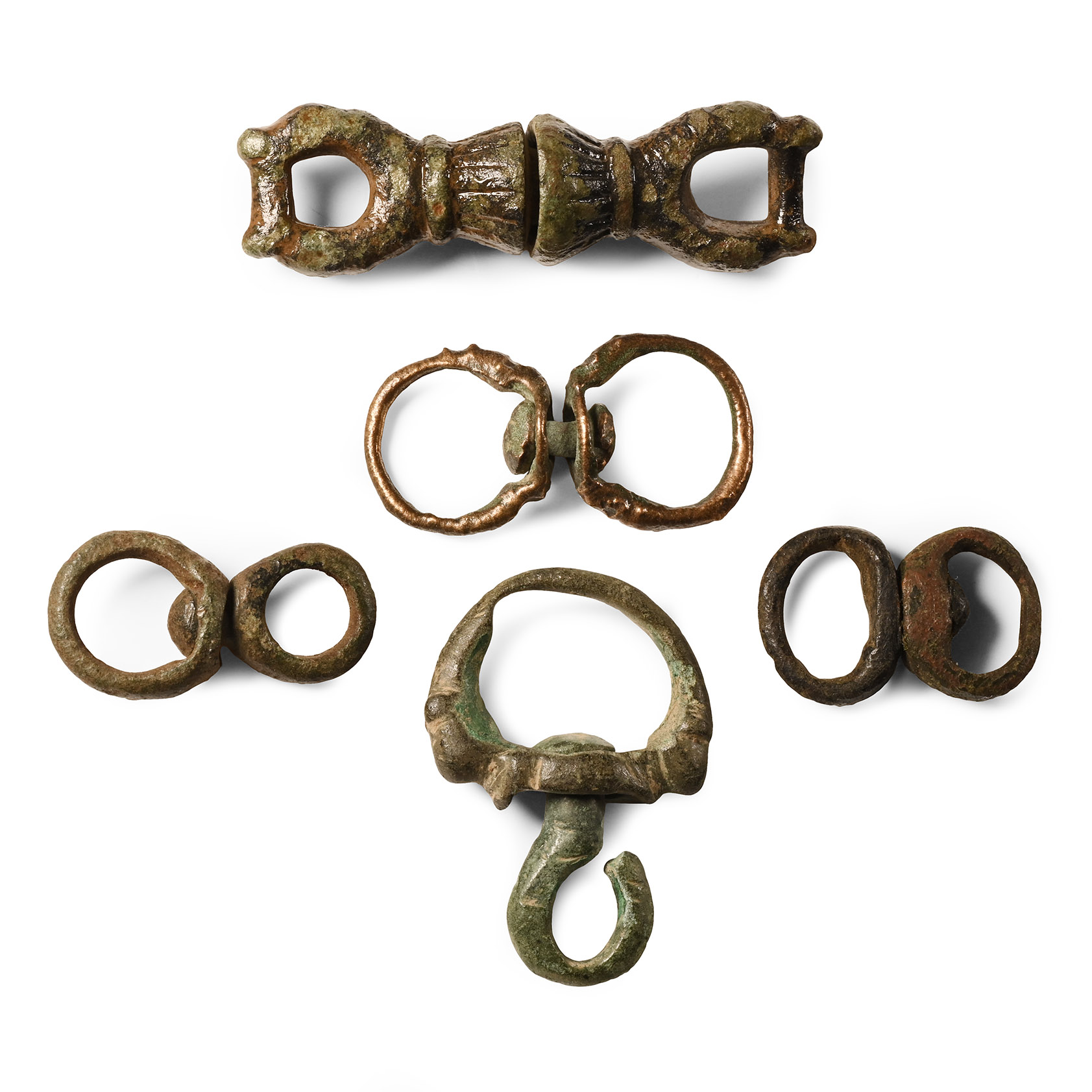 Norman Bronze Hunting Dog or Falcon Leash Swivel Group