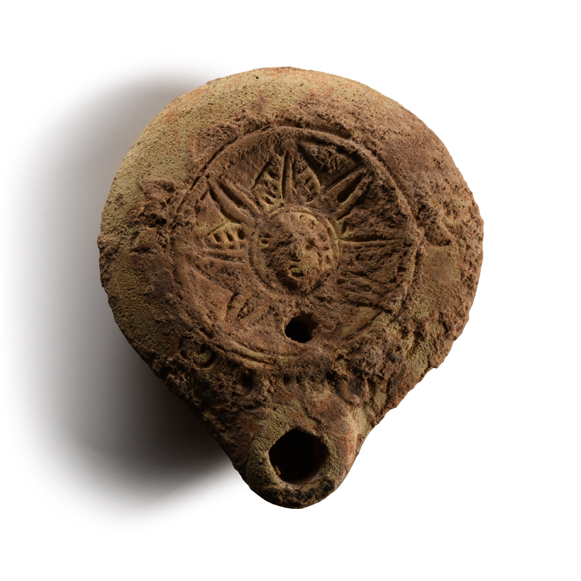Roman Terracotta Oil Lamp with Bust of Sol