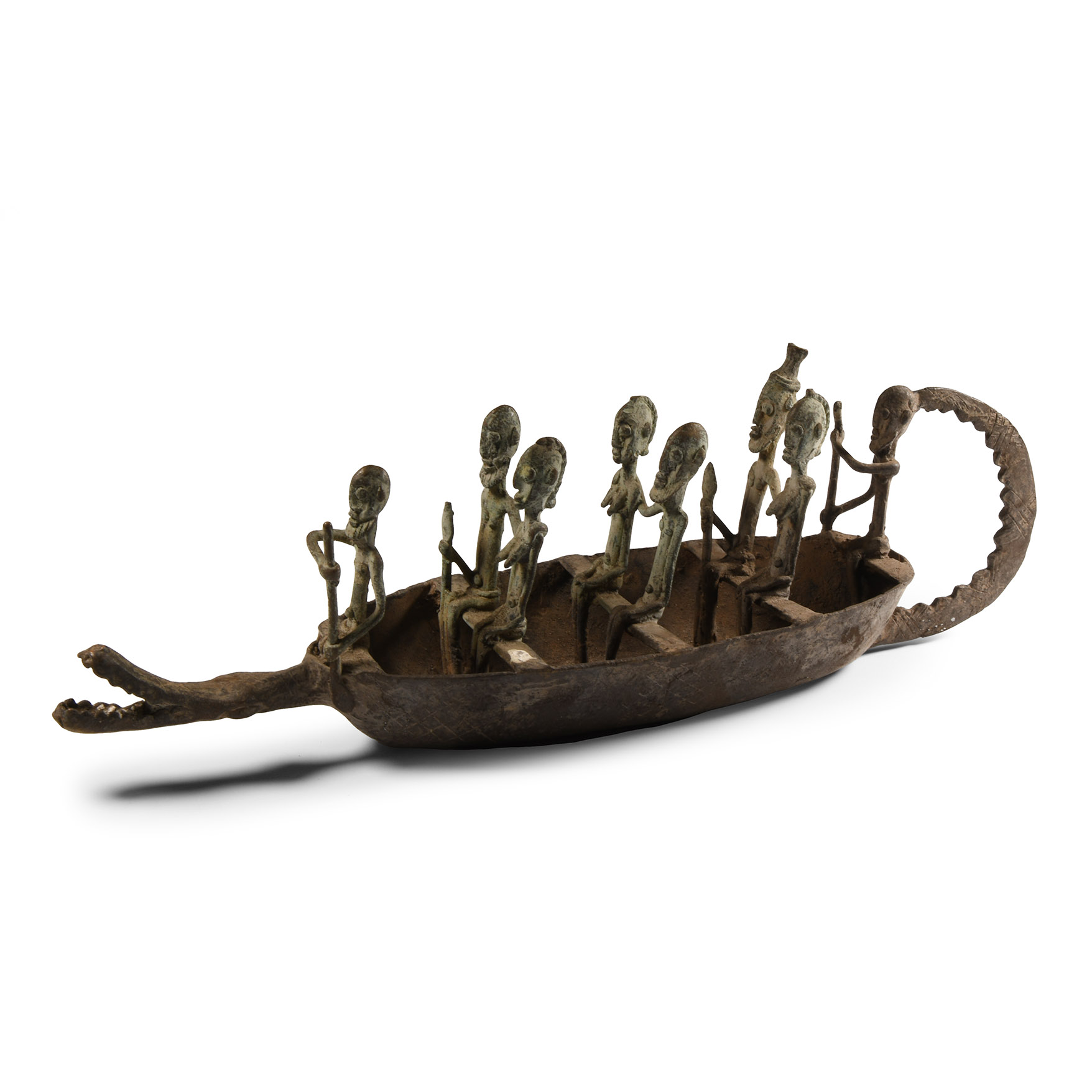 Central African Bronze Boat with Figures