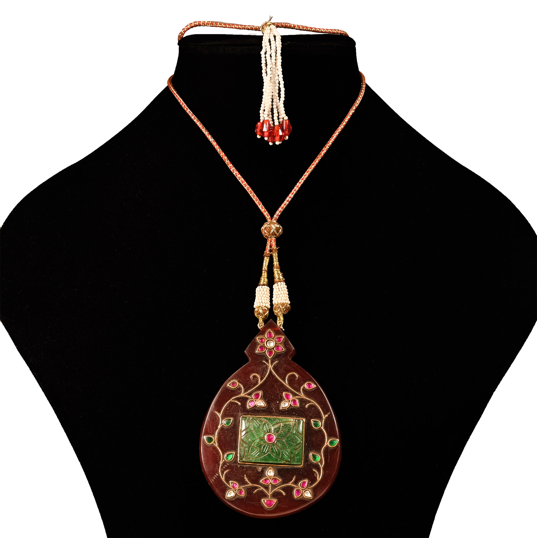 Jadeite Pendant Necklace with 'Rubies' and Other Cabochons