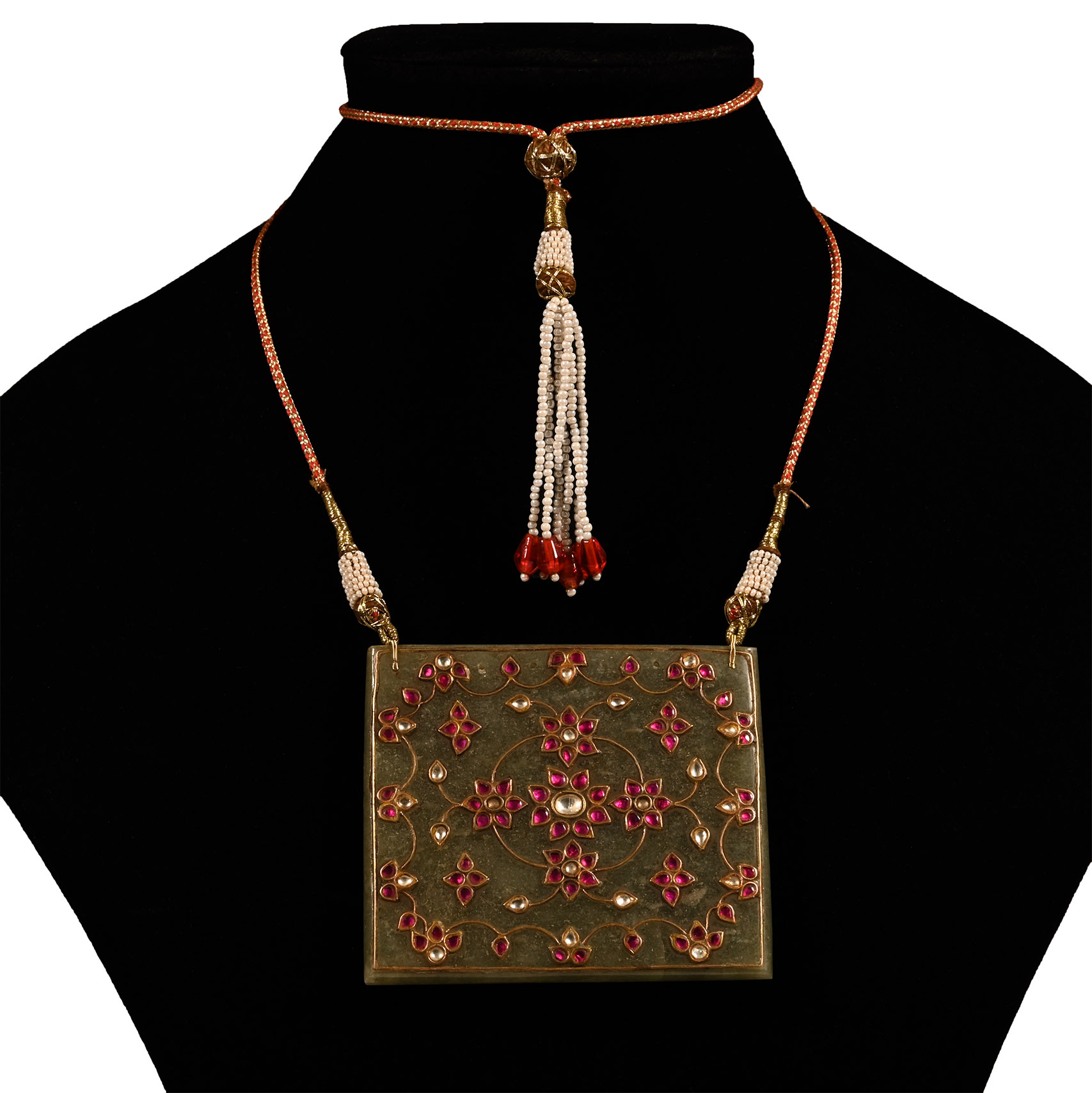 Jadeite Pendant Necklace with 'Rubies' and Other Cabochons