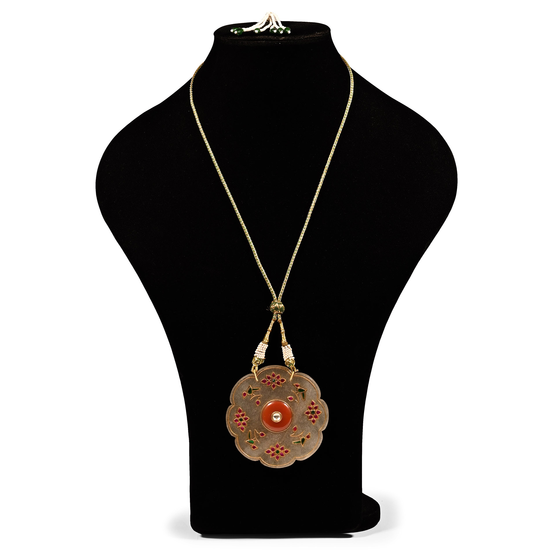 Jadeite Pendant Necklace with 'Rubies' and Other Cabochons