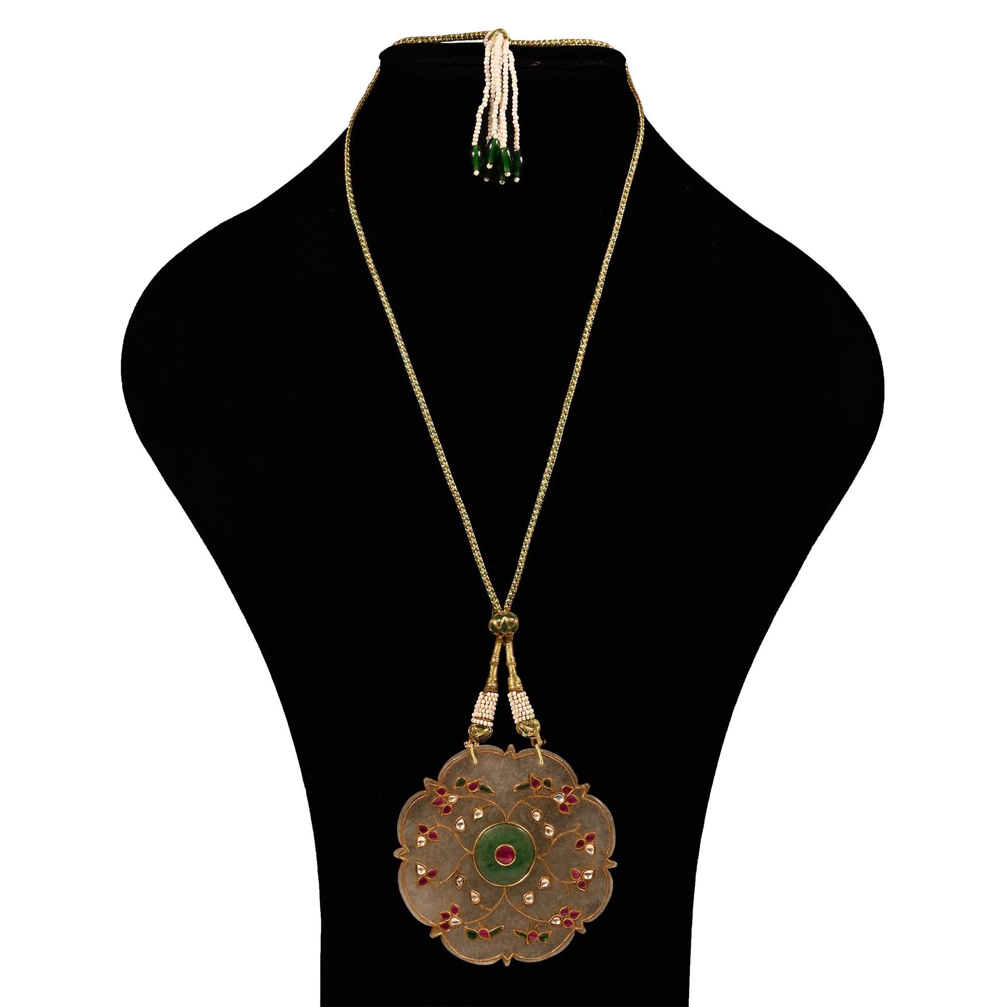 Jadeite Pendant Necklace with 'Rubies' and Other Cabochons