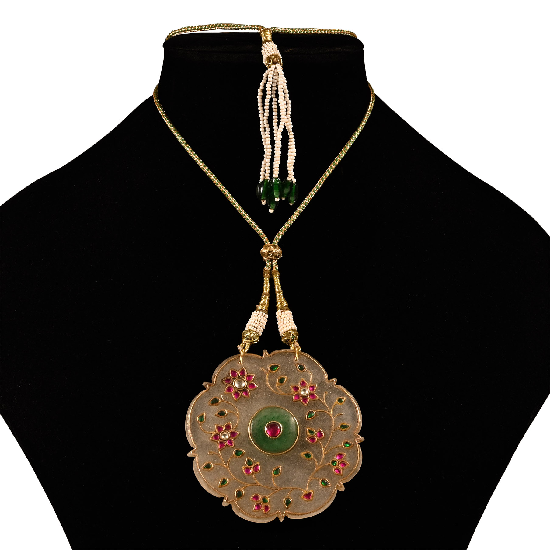 Jadeite Pendant Necklace with 'Rubies' and Other Cabochons
