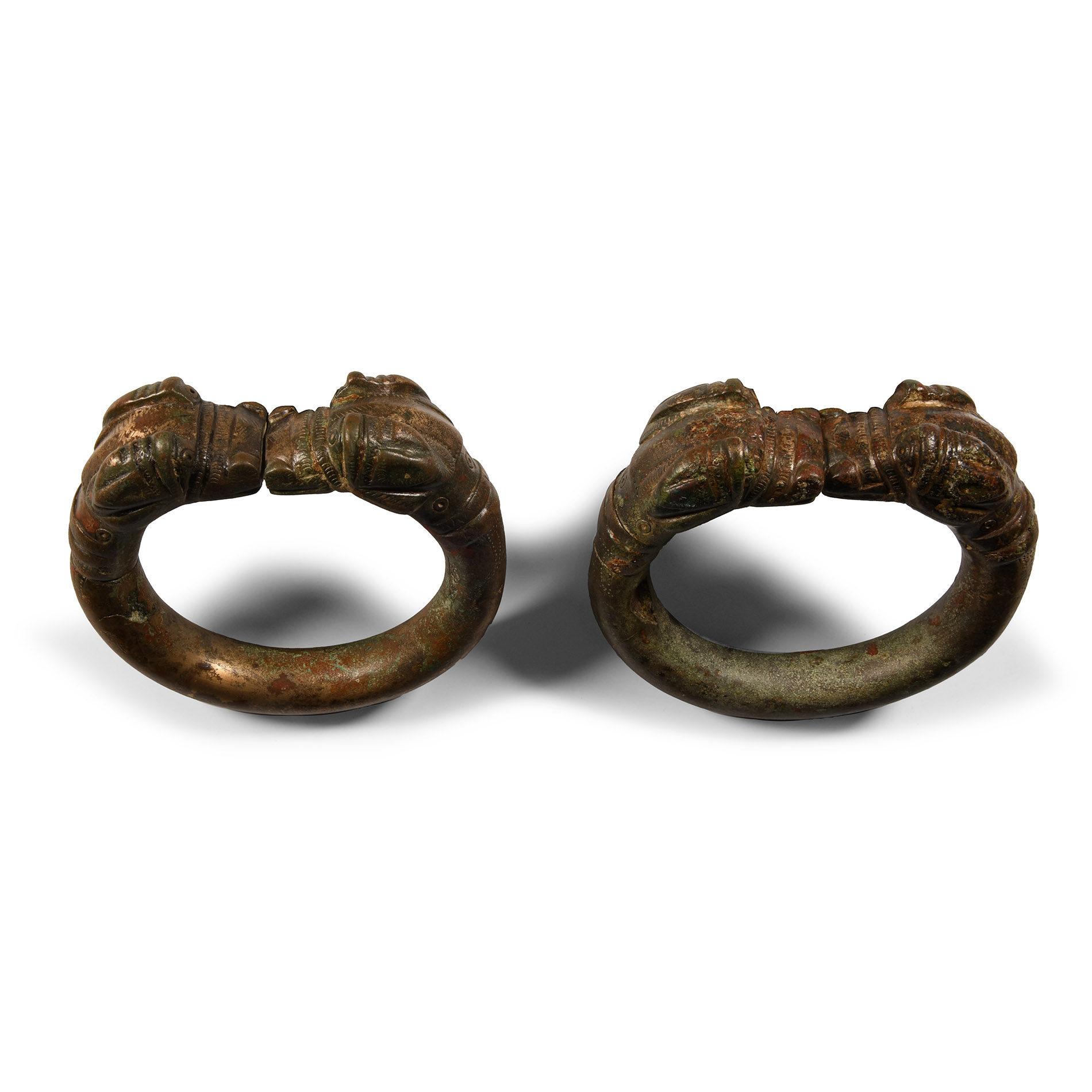 Large Luristan Bronze Armlet Pair with Animal Terminals