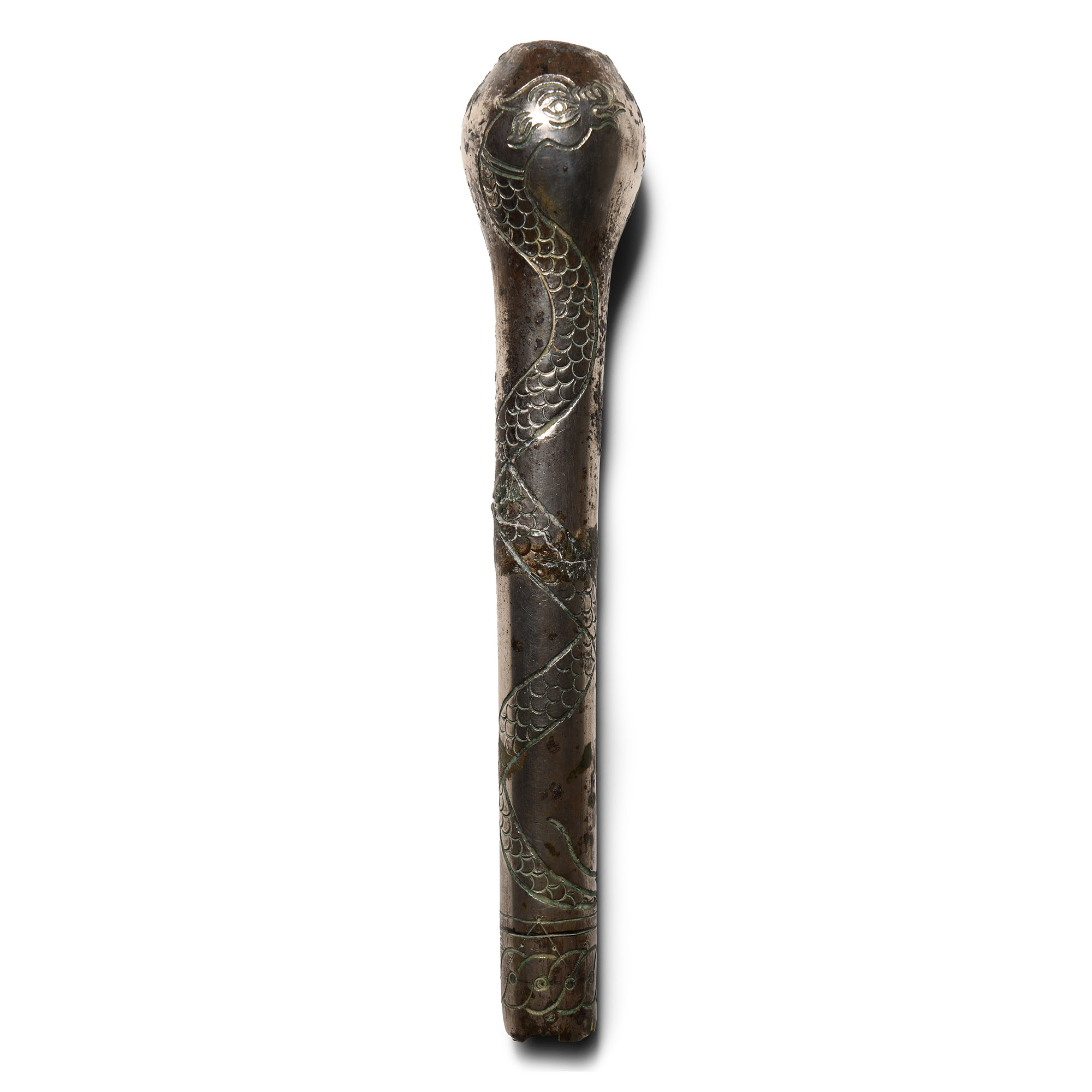 Western Asiatic Silver Staff Terminal with Interlaced Dragons