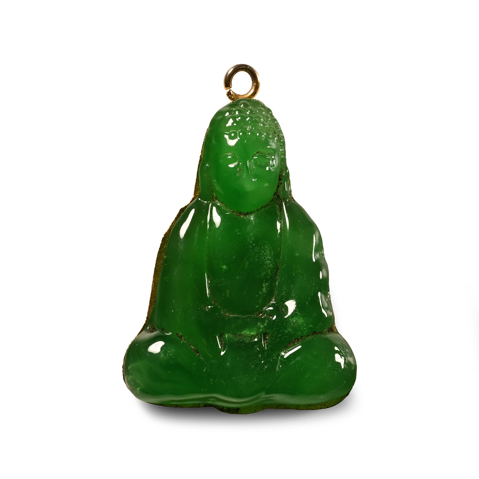 Jade-Coloured Glass Seated Buddha Pendant