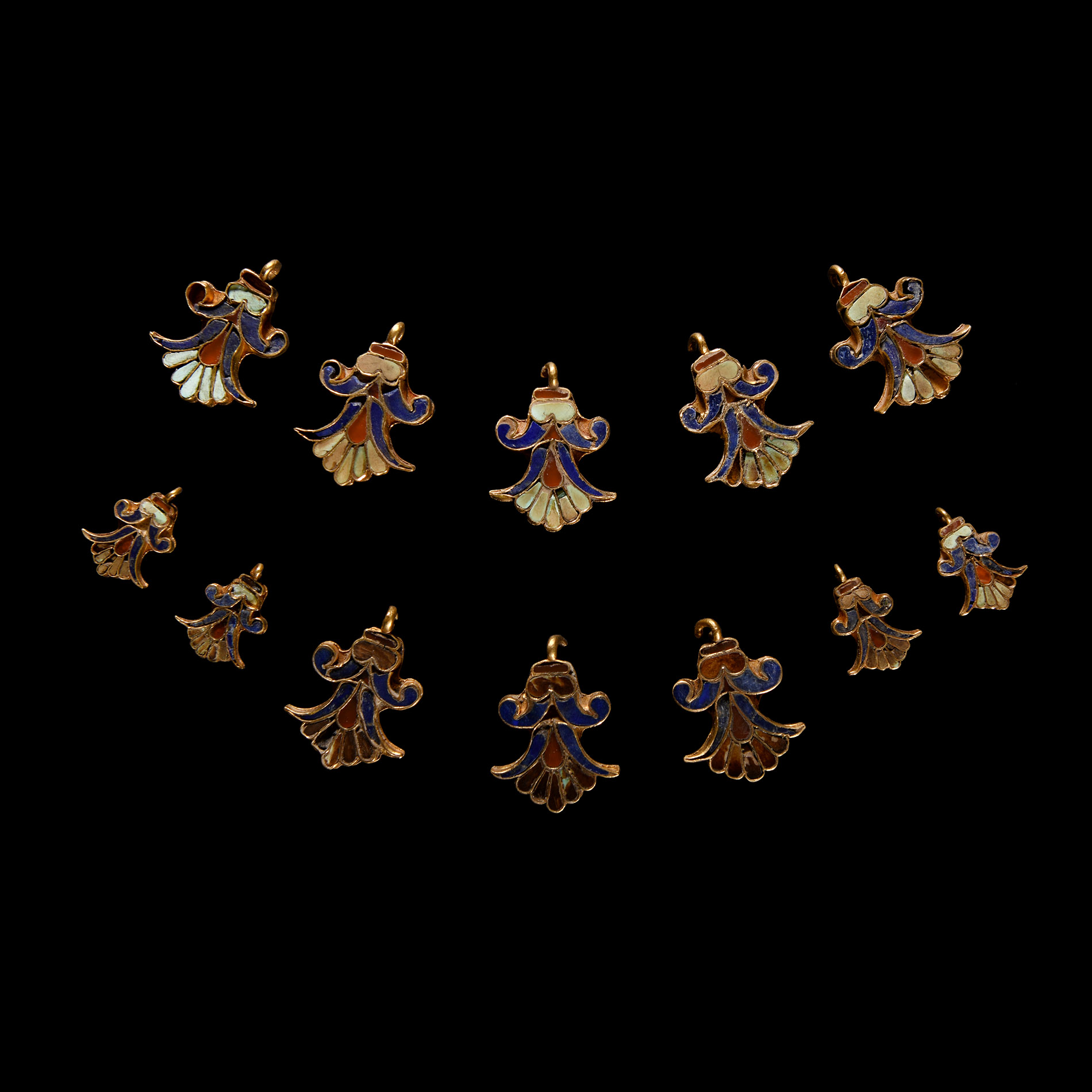 Achaemenid Gold Inlaid Lotus Flower Pendant Set