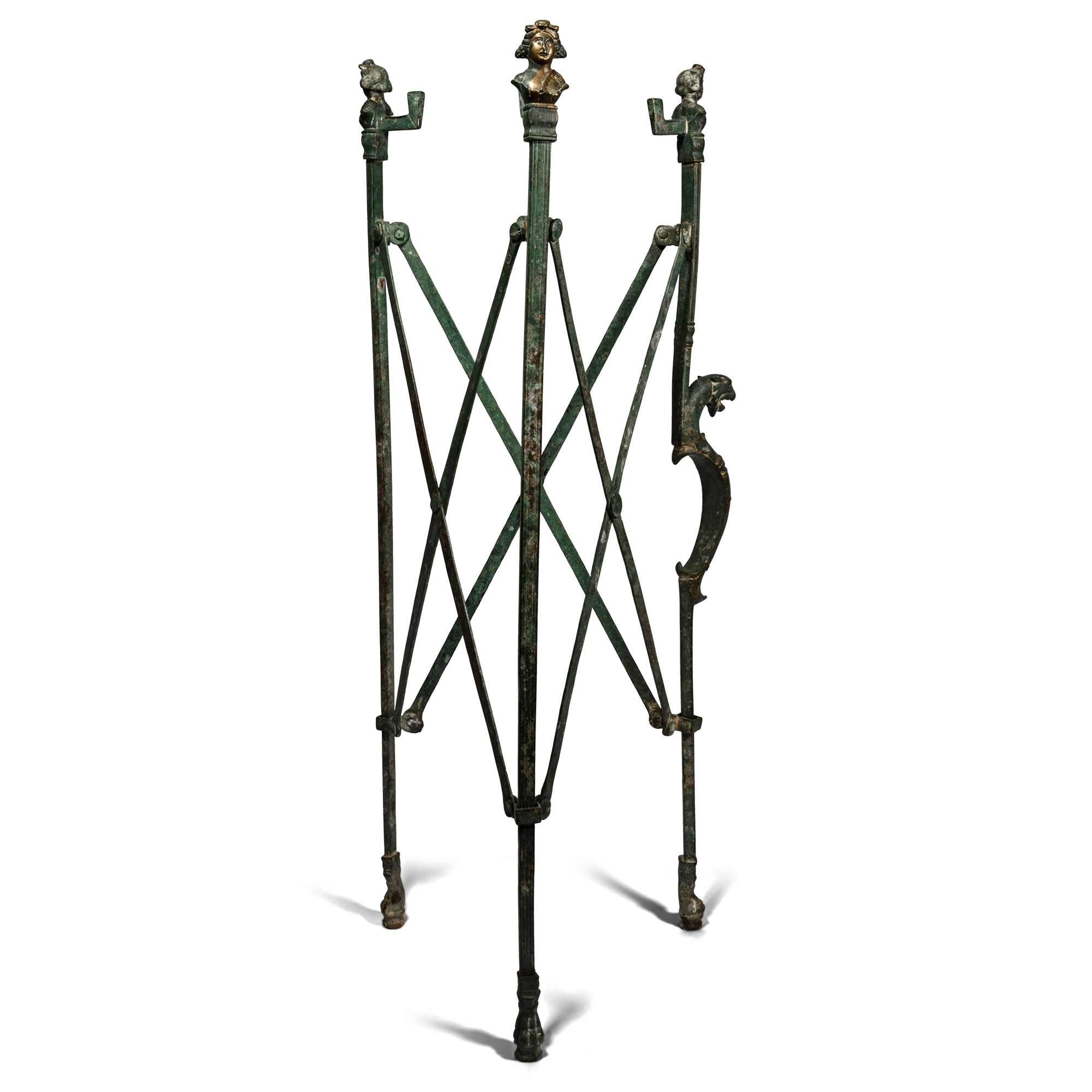 Roman Bronze Folding Tripod Table with Busts of Bacchus and Panther
