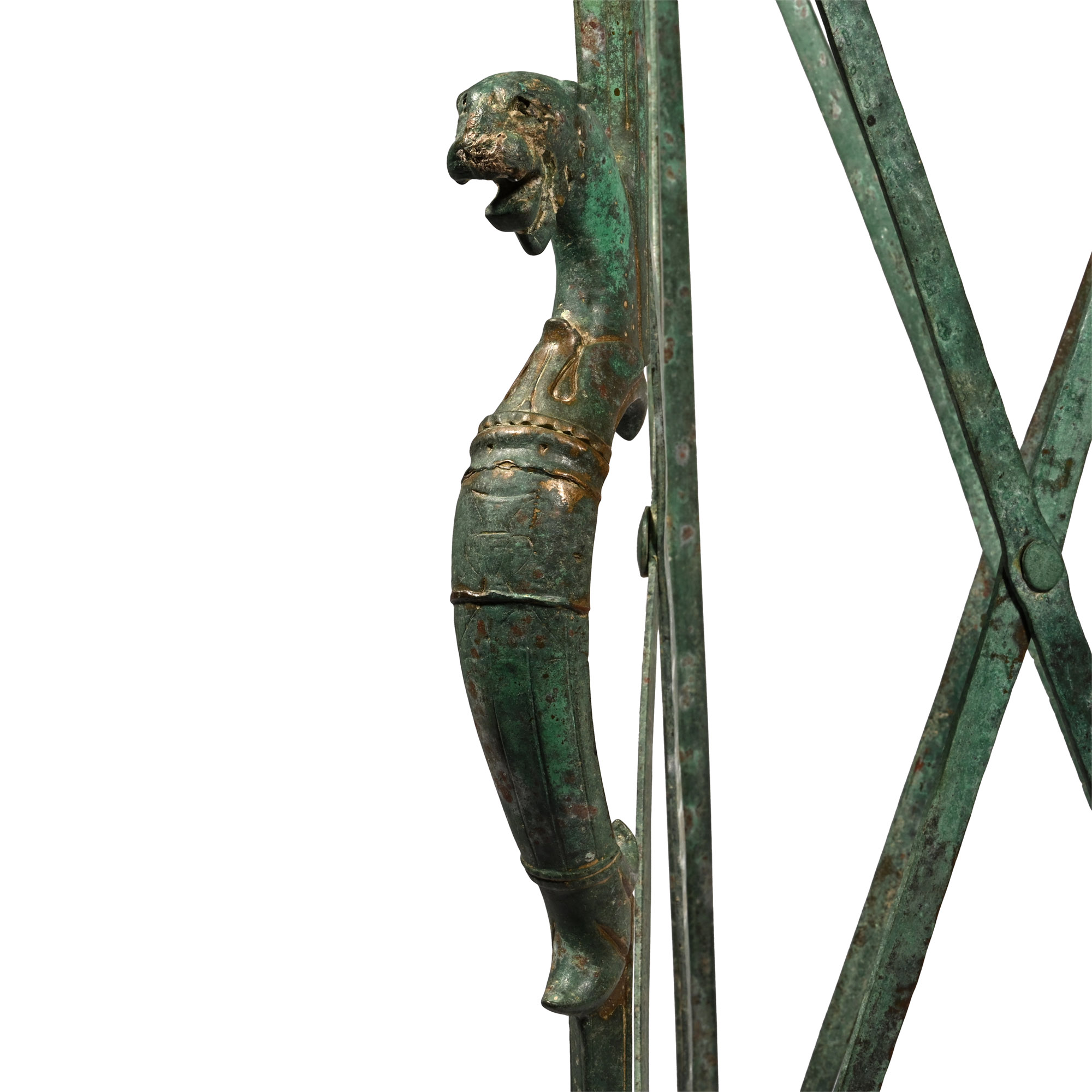 Roman Bronze Folding Tripod Table with Busts of Bacchus and Panther