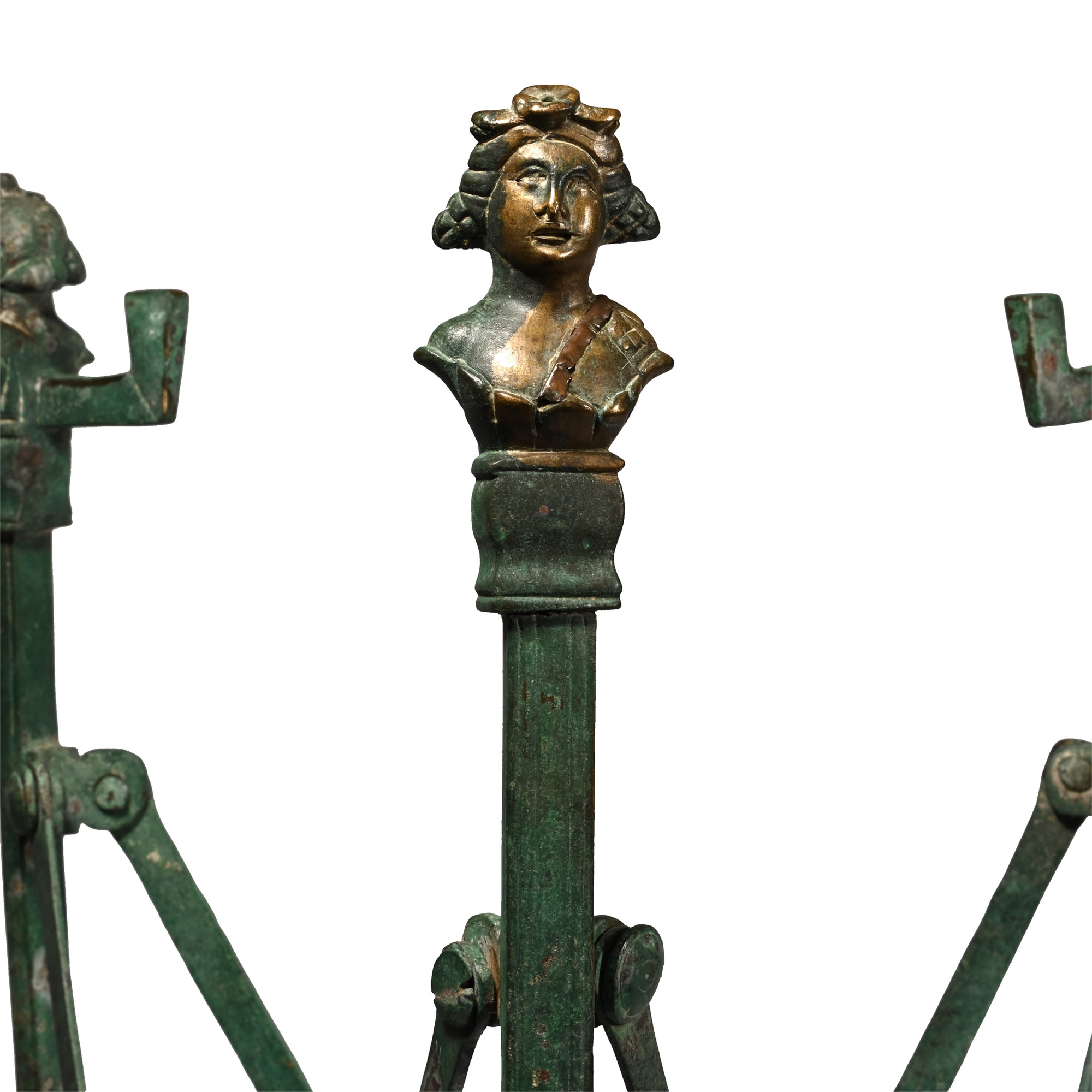 Roman Bronze Folding Tripod Table with Busts of Bacchus and Panther